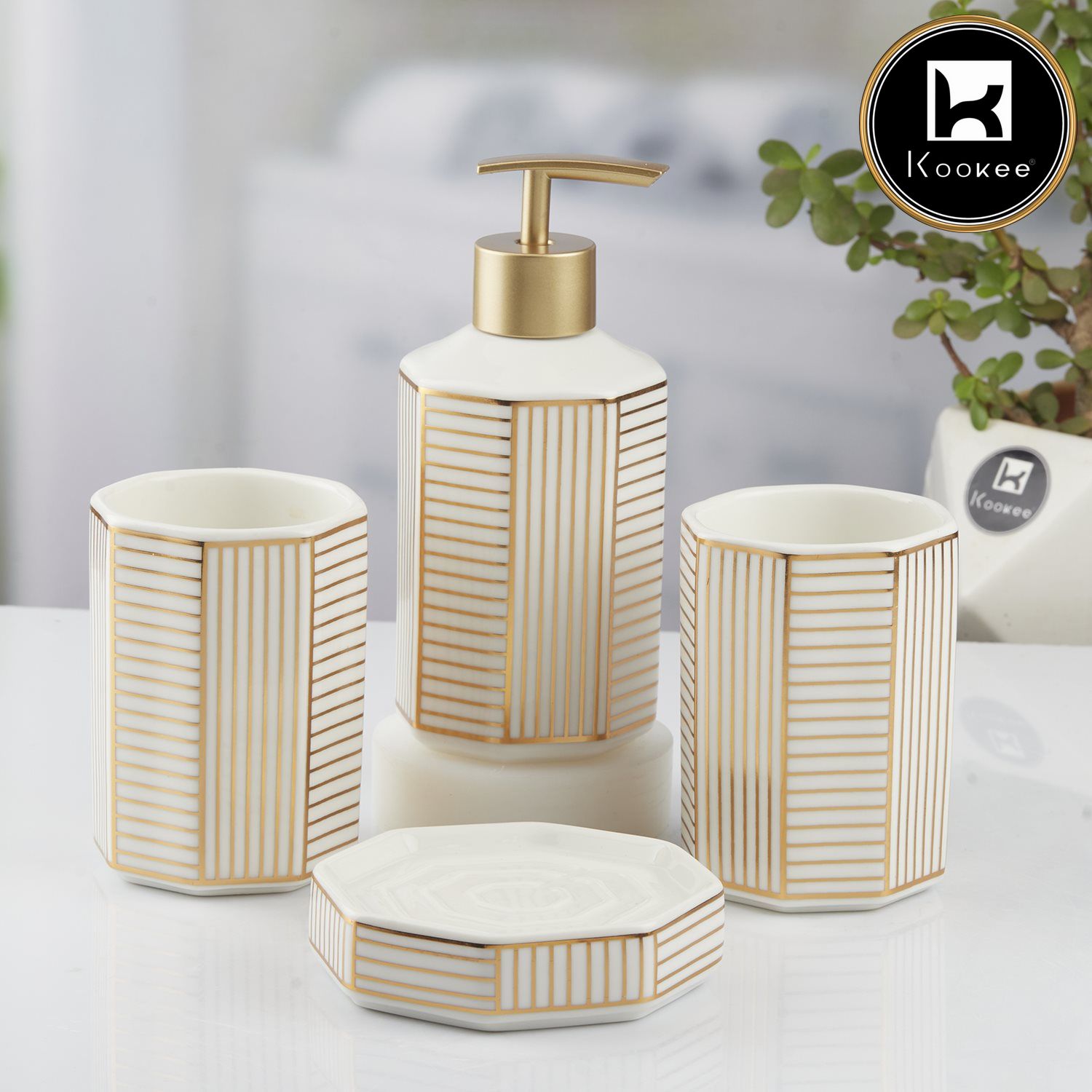 Kookee Ceramic Bathroom Sets, White, ART10388