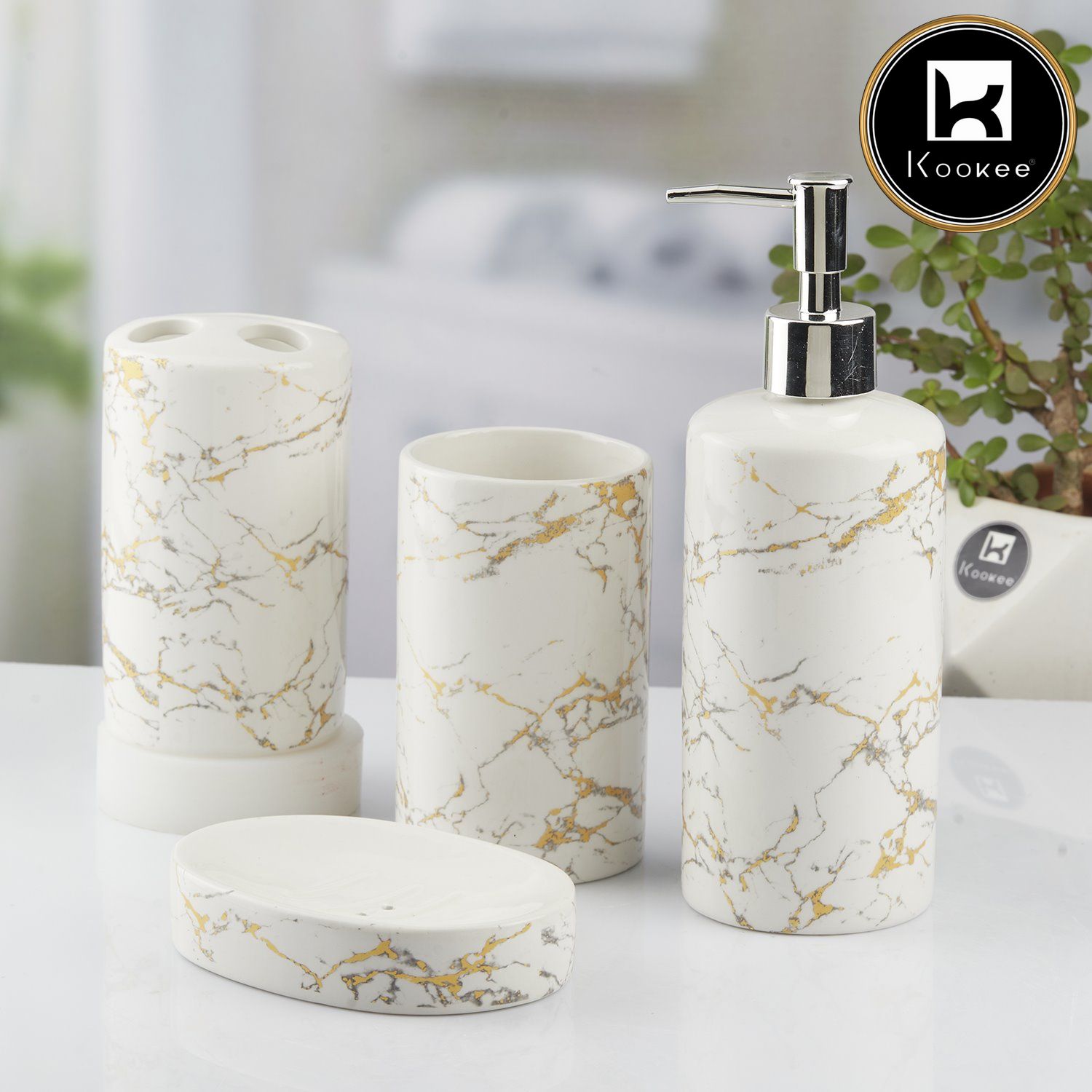 Kookee Ceramic Bathroom Sets, White, ART10389