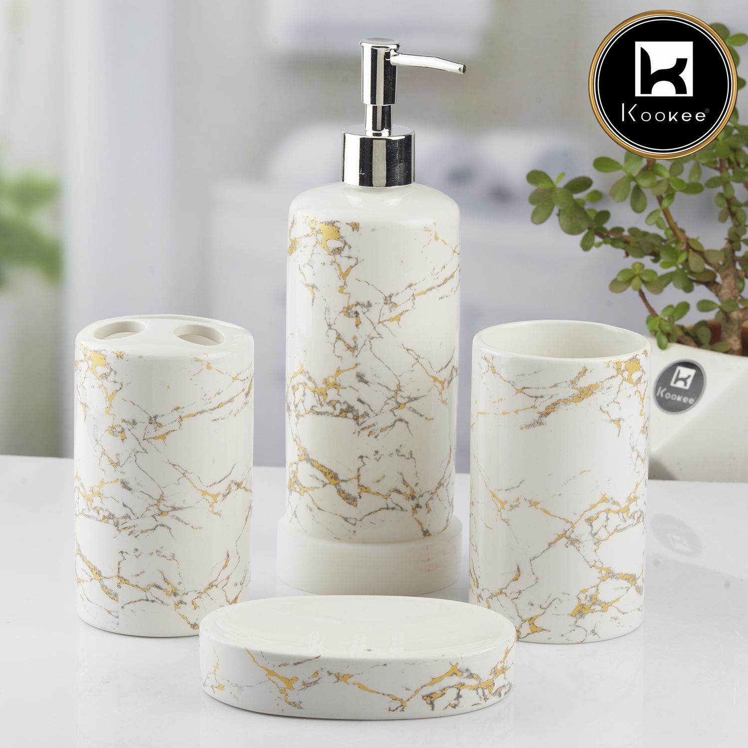 Kookee Ceramic Bathroom Sets, White, ART10389
