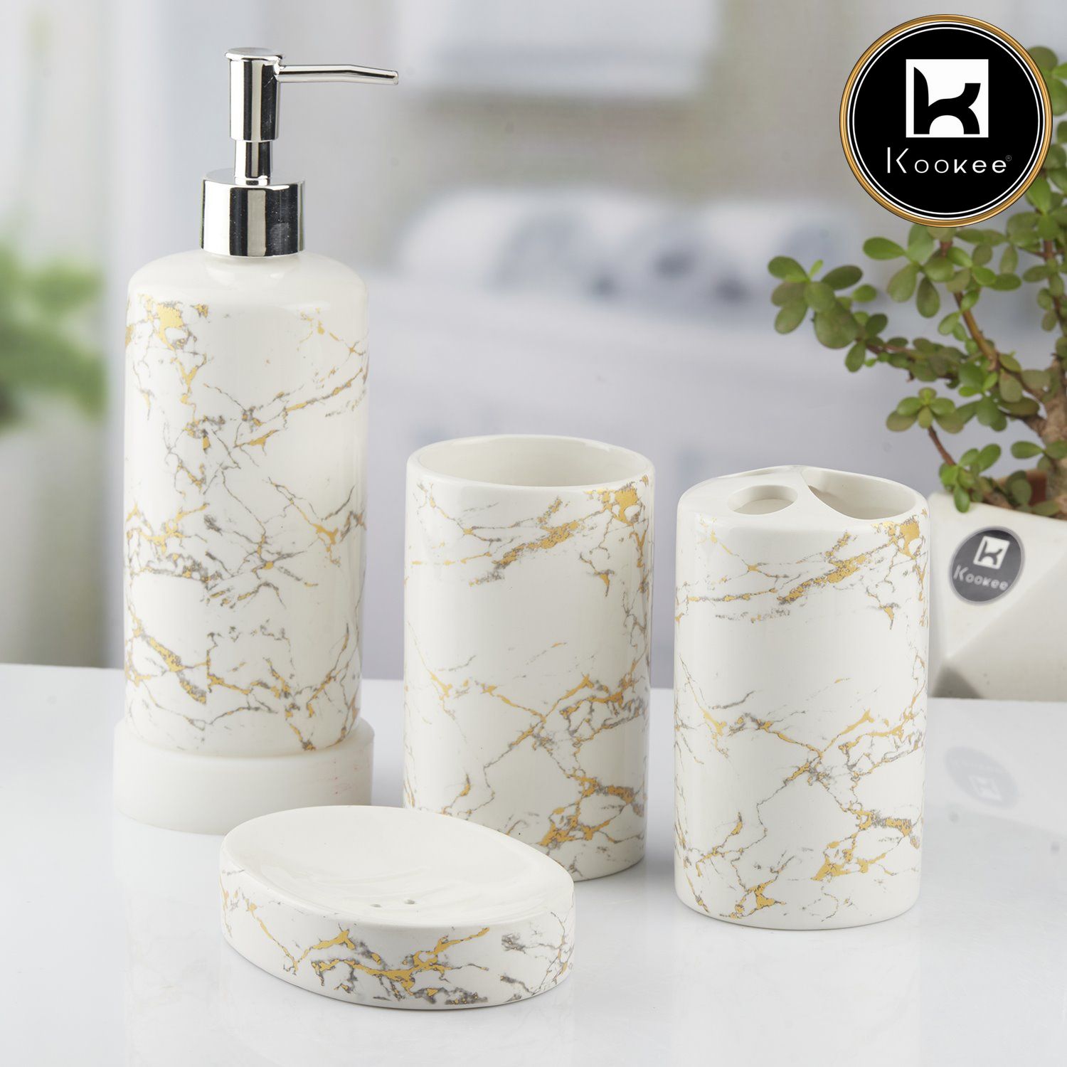 Kookee Ceramic Bathroom Sets, White, ART10389