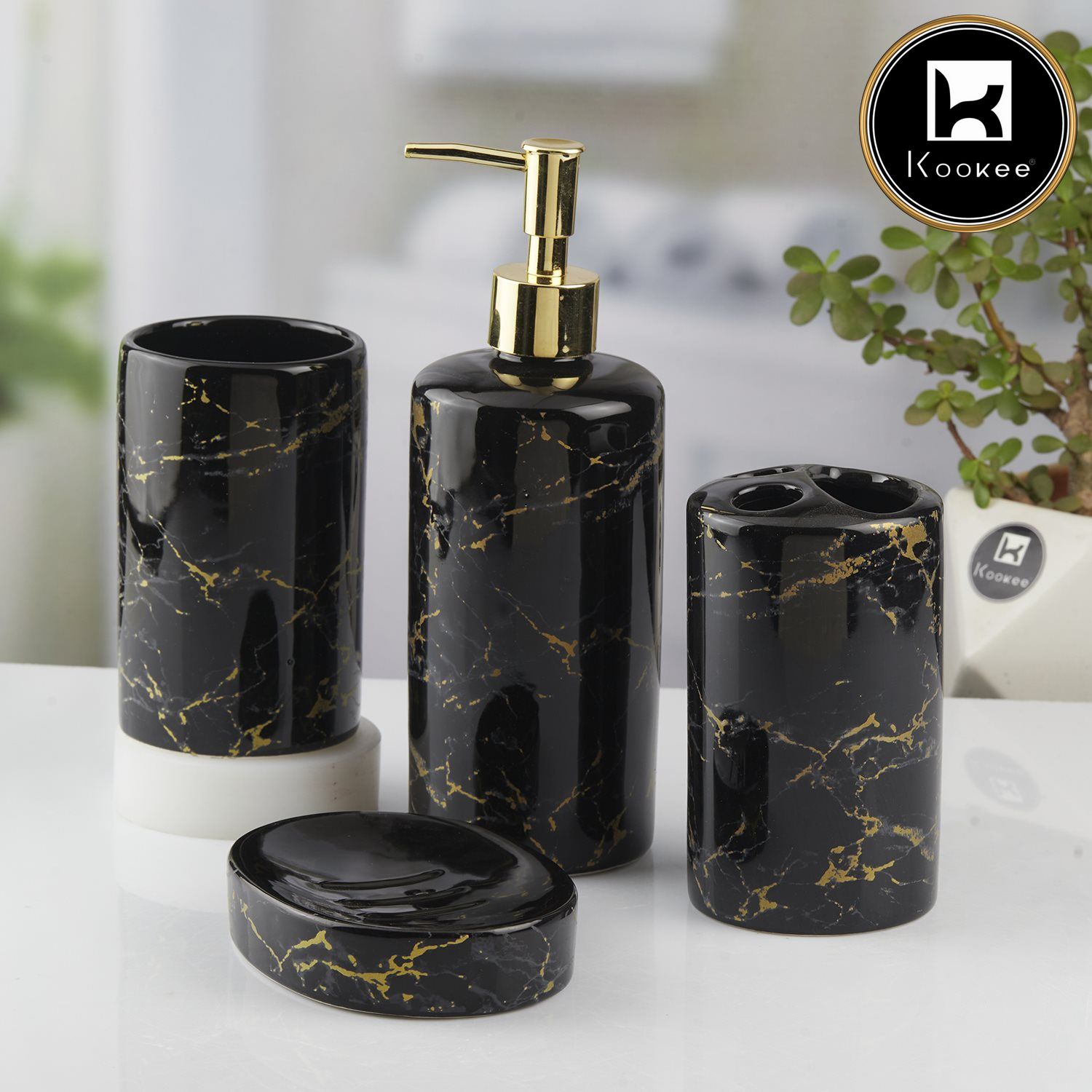 Kookee Ceramic Bathroom Sets, Black, ART10390