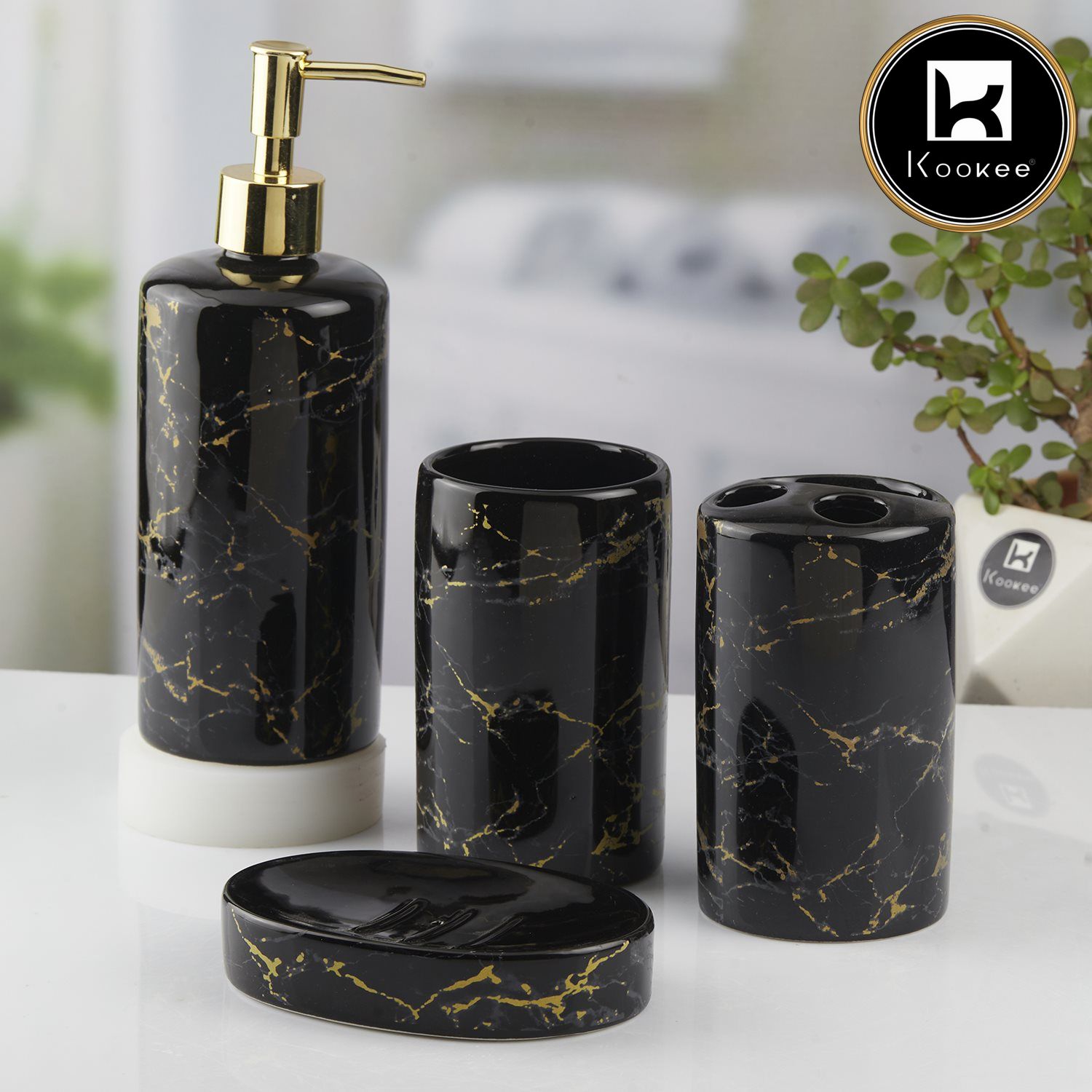 Kookee Ceramic Bathroom Sets, Black, ART10390