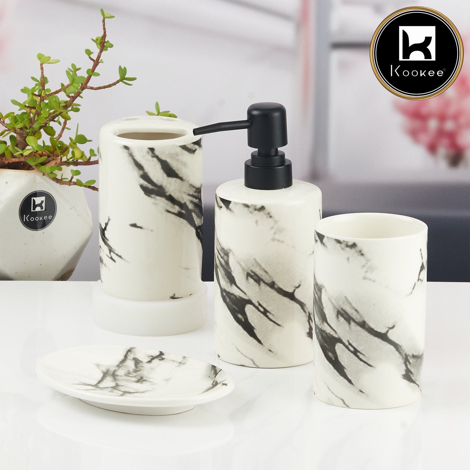 Kookee Ceramic Bathroom Sets, White, ART10391
