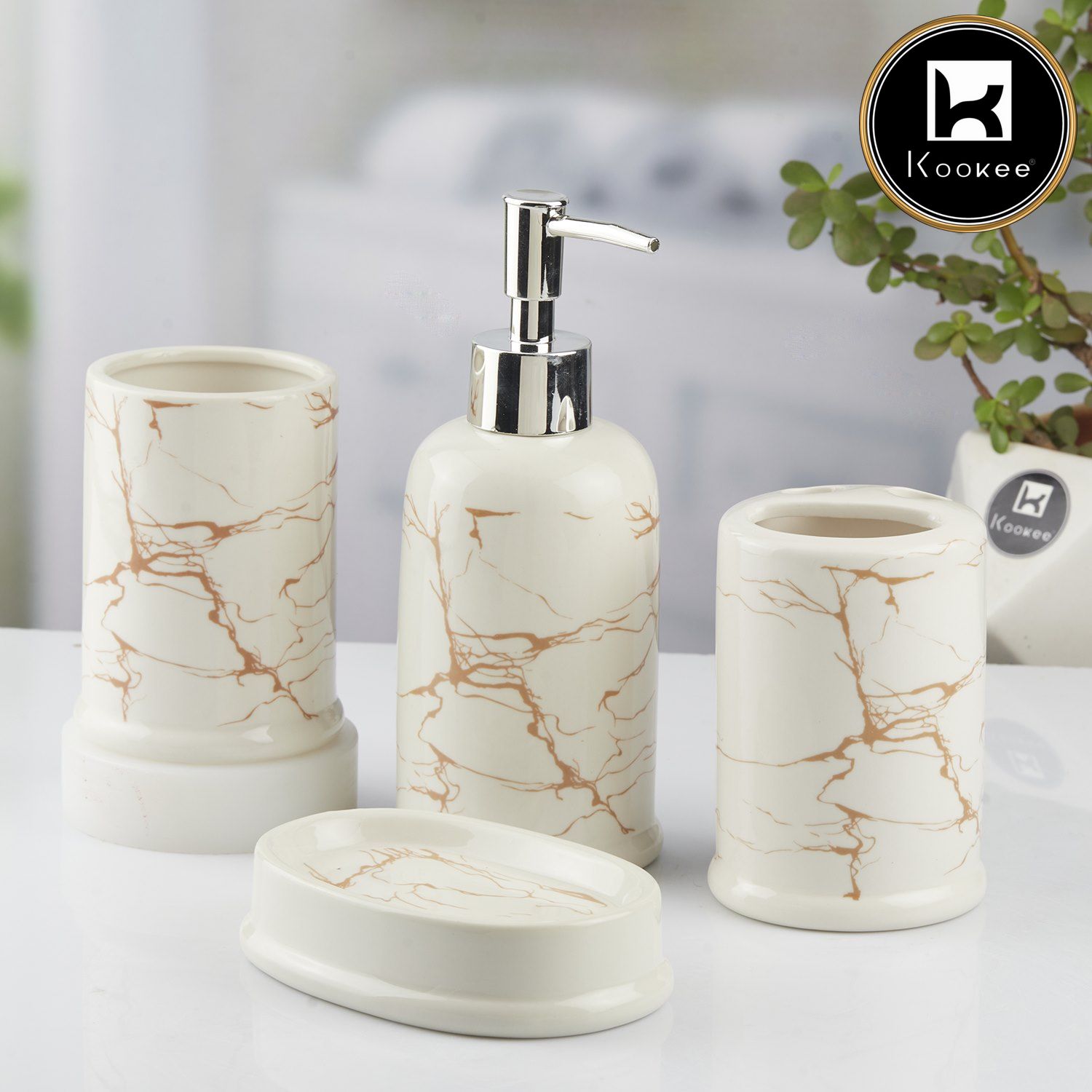 Kookee Ceramic Bathroom Sets, White, ART10392