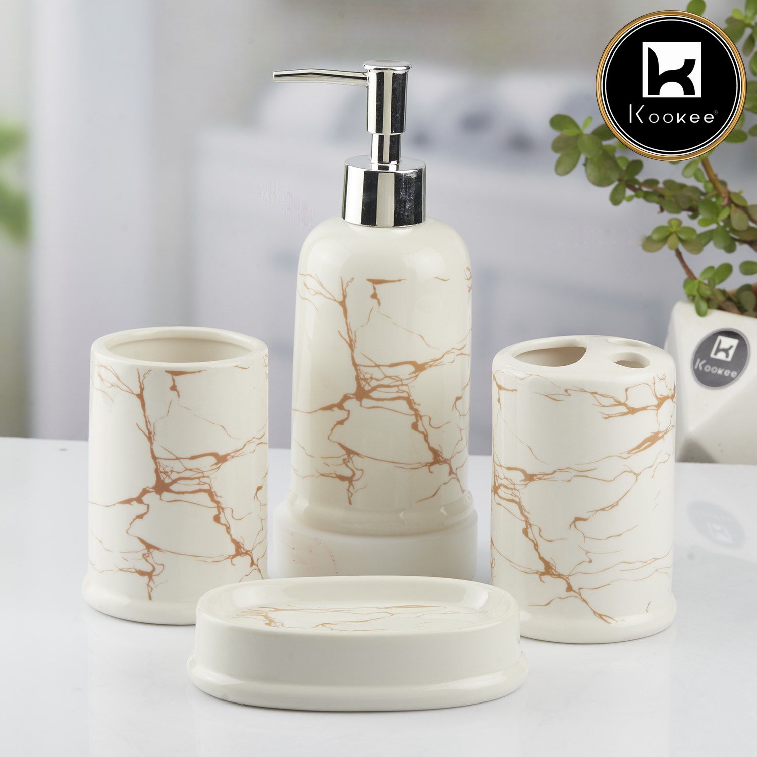 Kookee Ceramic Bathroom Sets, White, ART10392