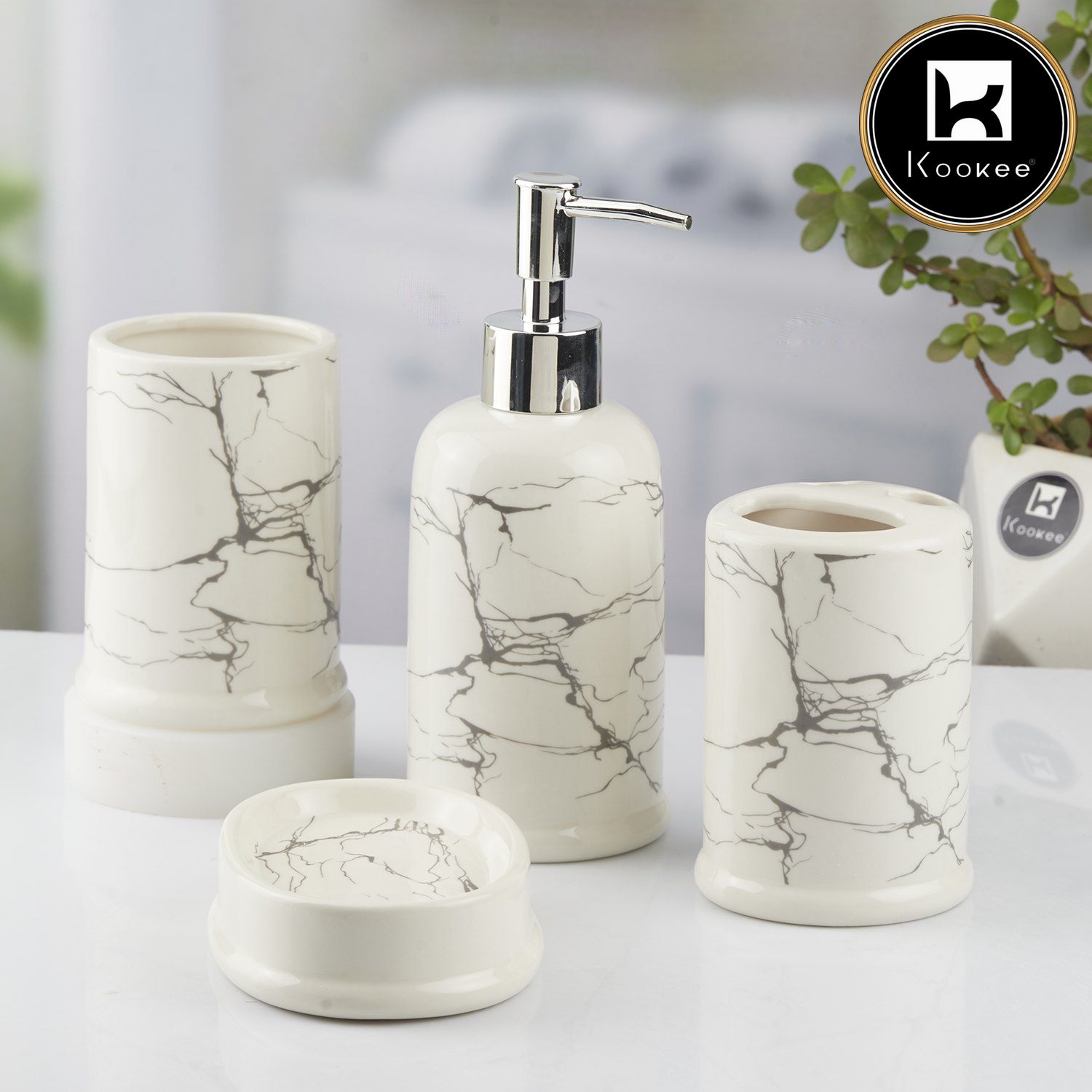 Kookee Ceramic Bathroom Sets, White, ART10393