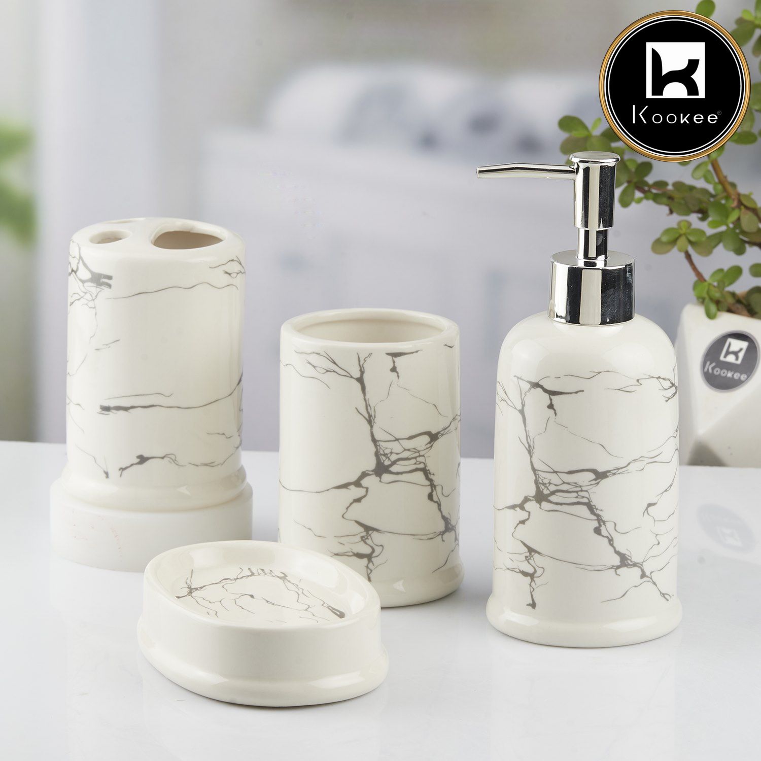 Kookee Ceramic Bathroom Sets, White, ART10393