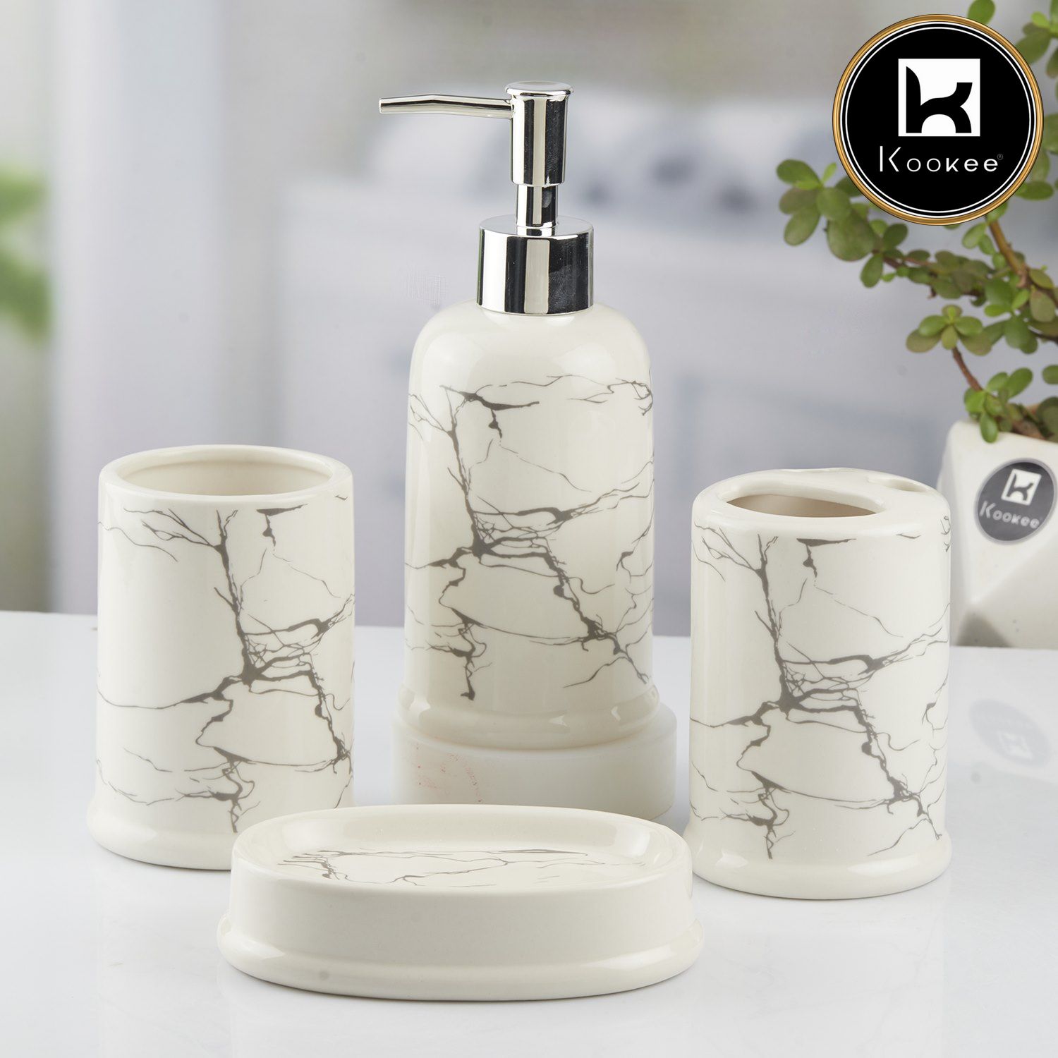 Kookee Ceramic Bathroom Sets, White, ART10393
