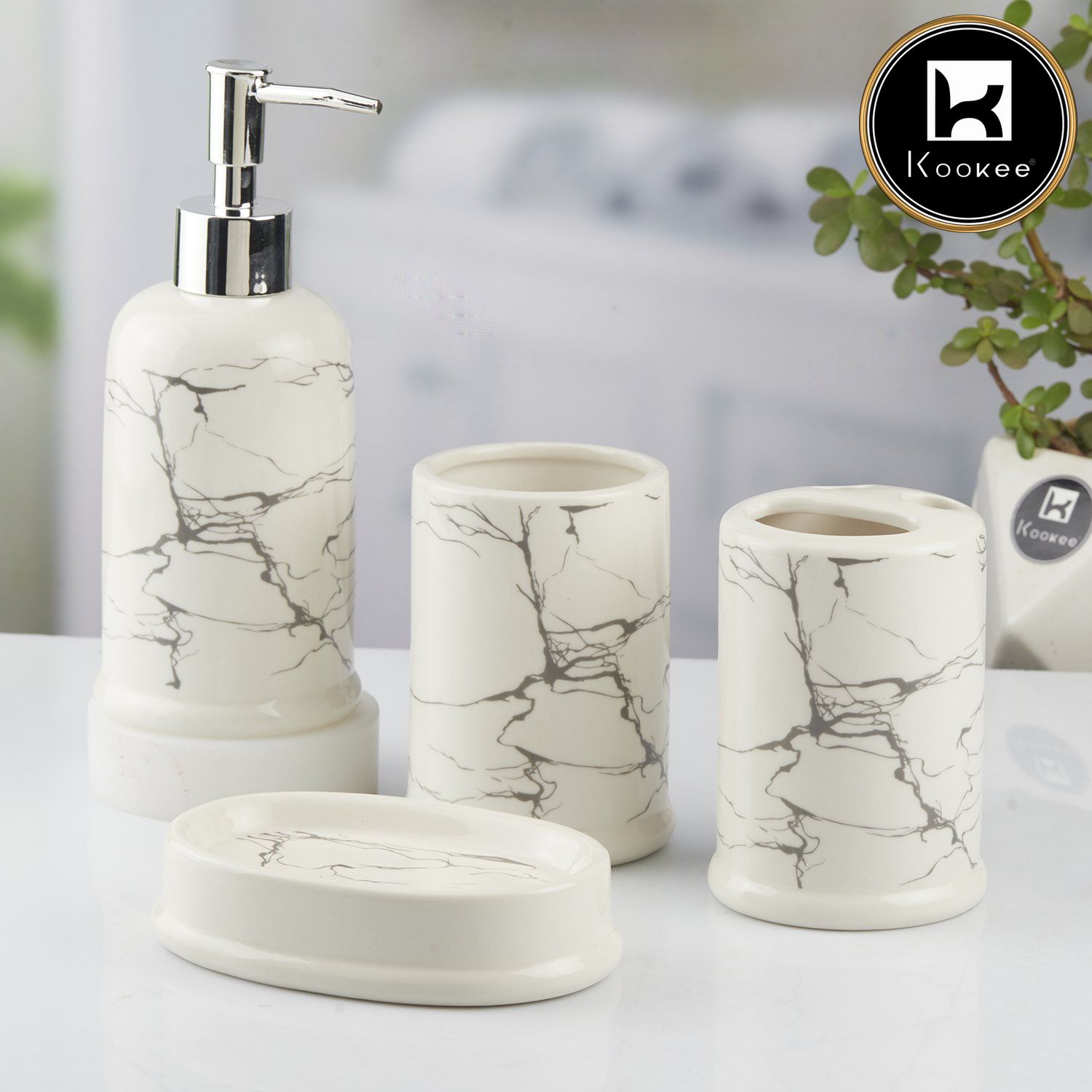 Kookee Ceramic Bathroom Sets, White, ART10393