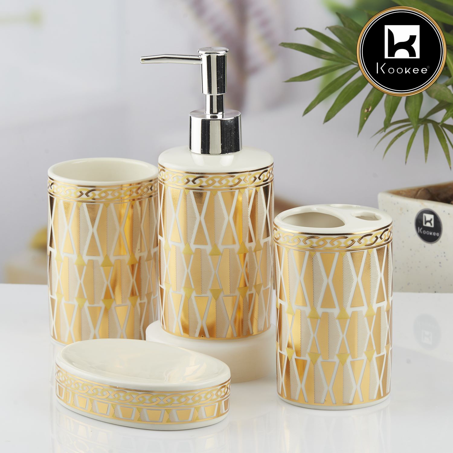 Kookee Ceramic Bathroom Sets, Gold, ART10394