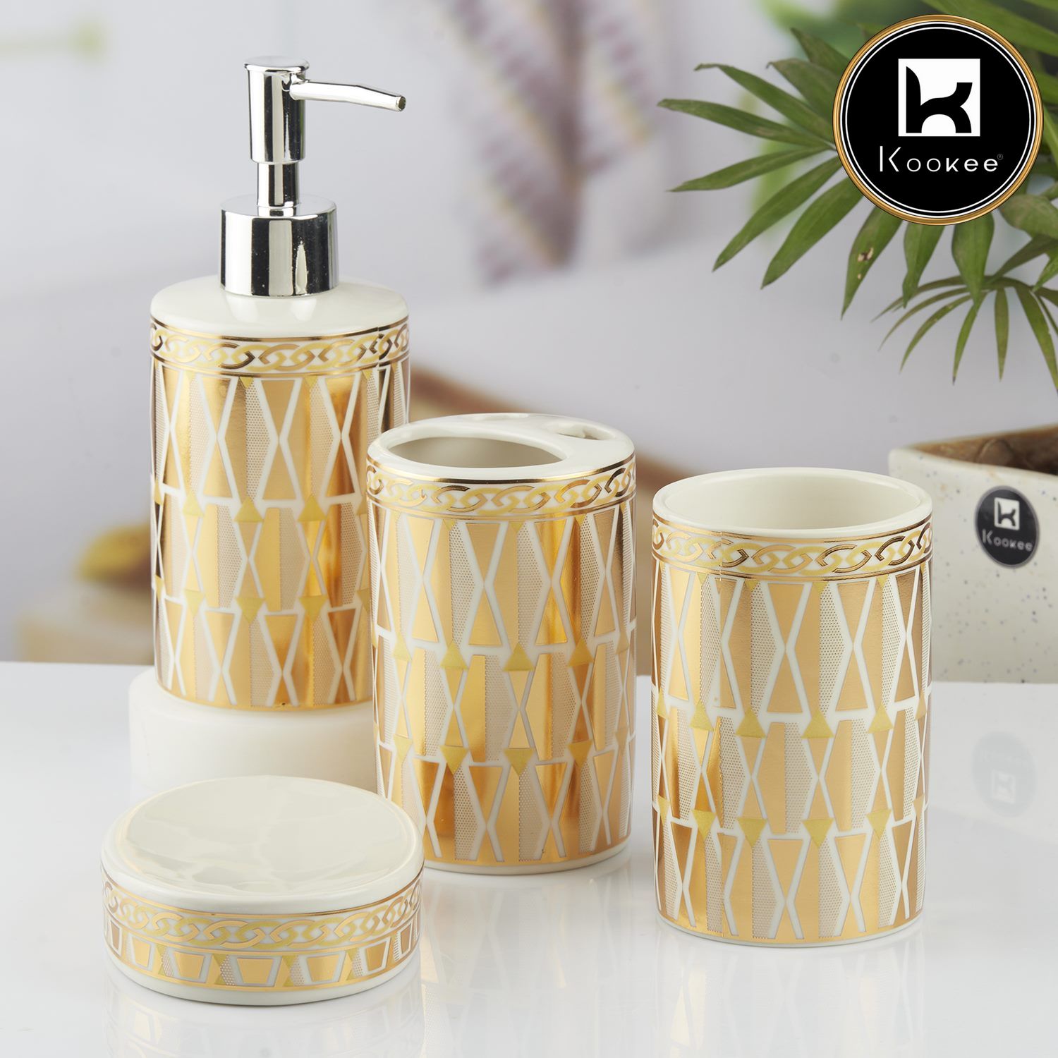 Kookee Ceramic Bathroom Sets, Gold, ART10394