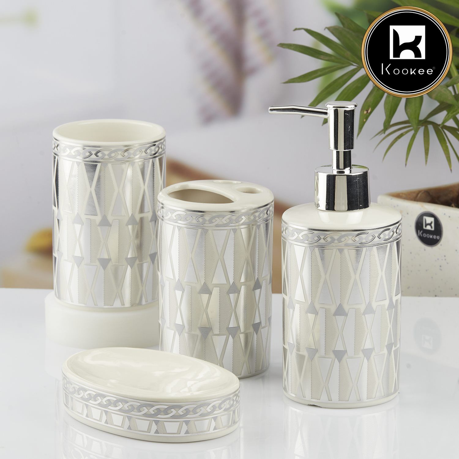 Kookee Ceramic Bathroom Sets, Silver, ART10395