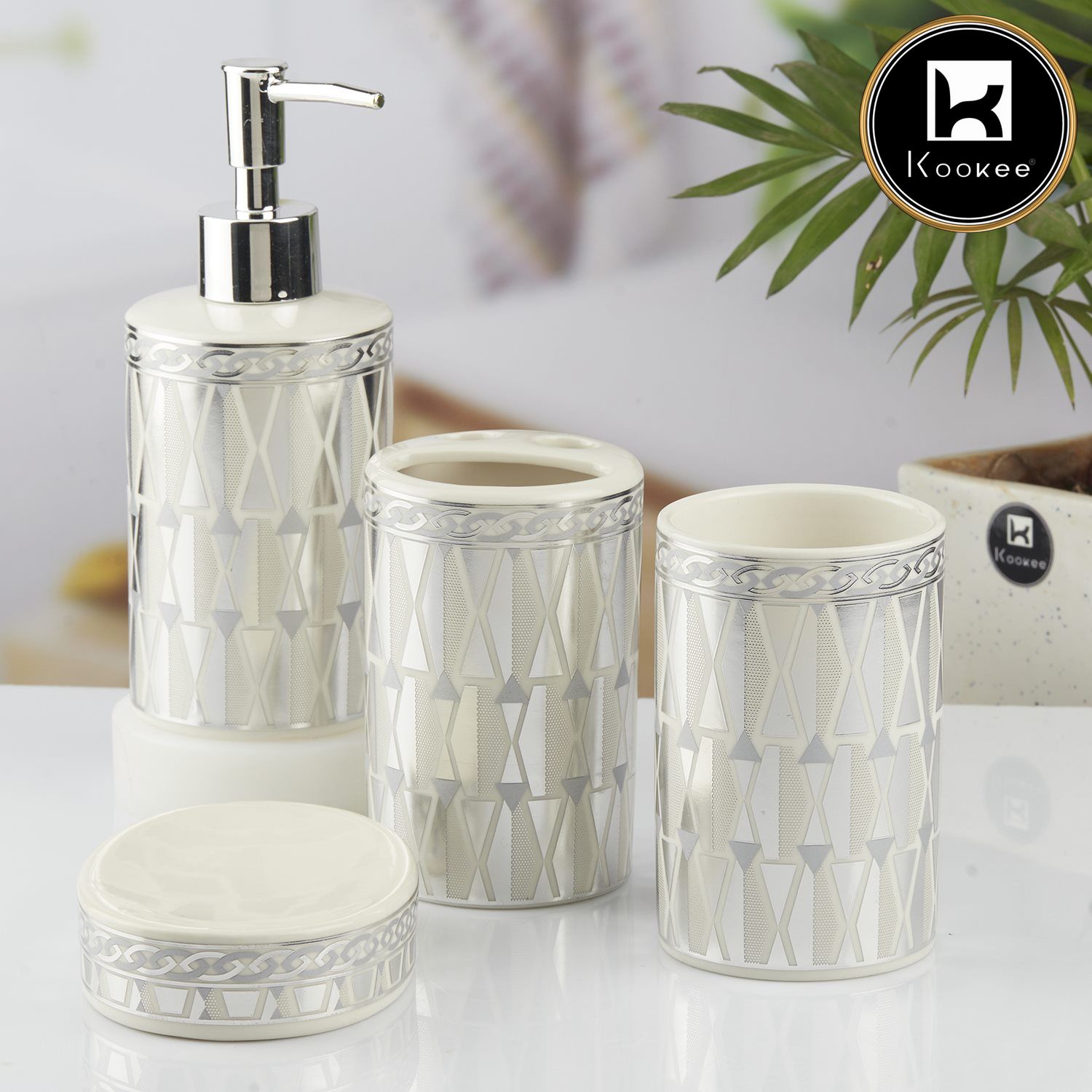 Kookee Ceramic Bathroom Sets, Silver, ART10395