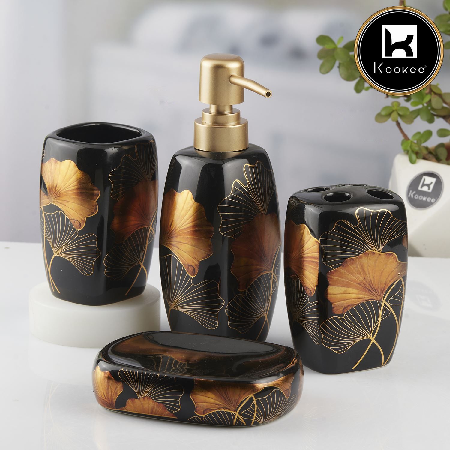 Kookee Ceramic Bathroom Sets, Black, ART10396