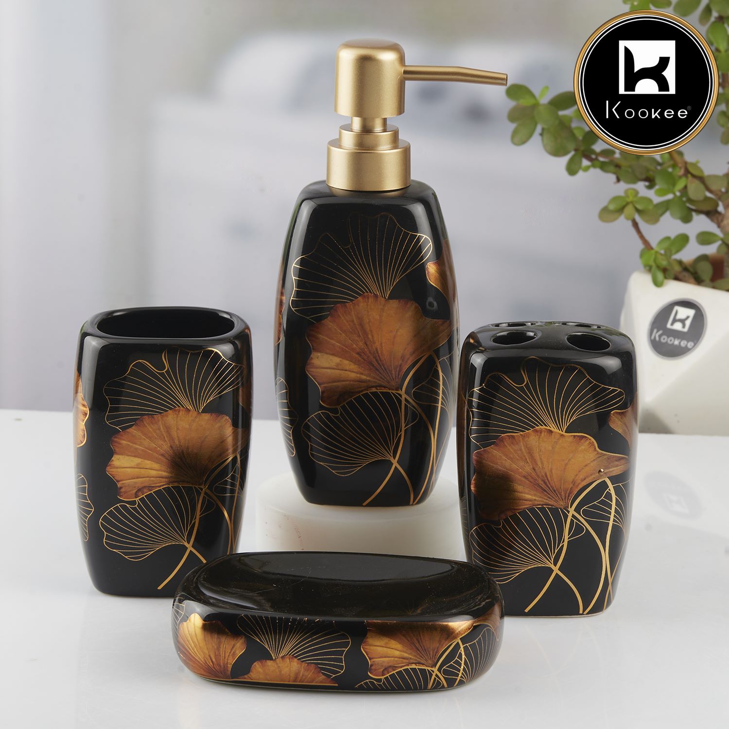 Kookee Ceramic Bathroom Sets, Black, ART10396