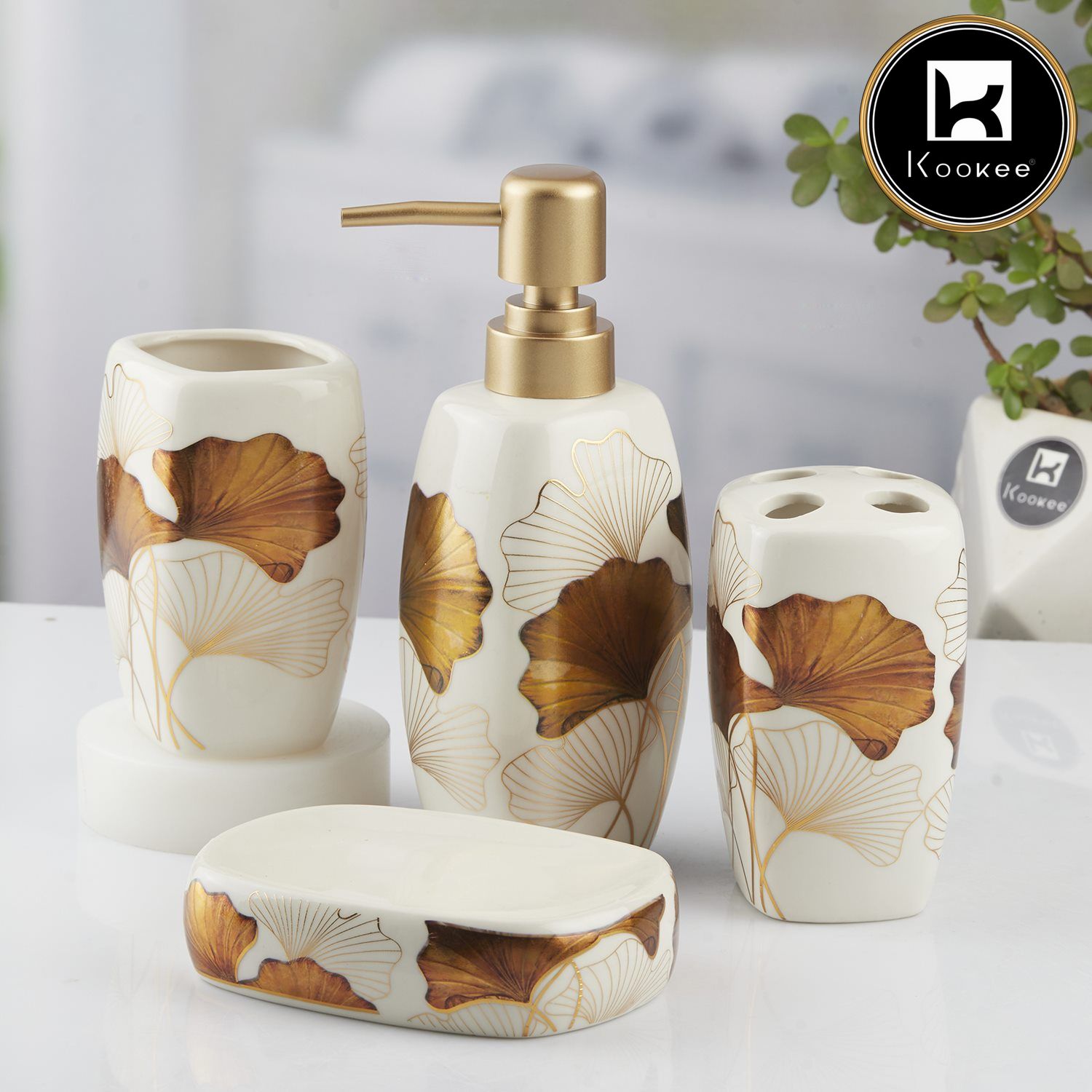 Kookee Ceramic Bathroom Sets, White, ART10397