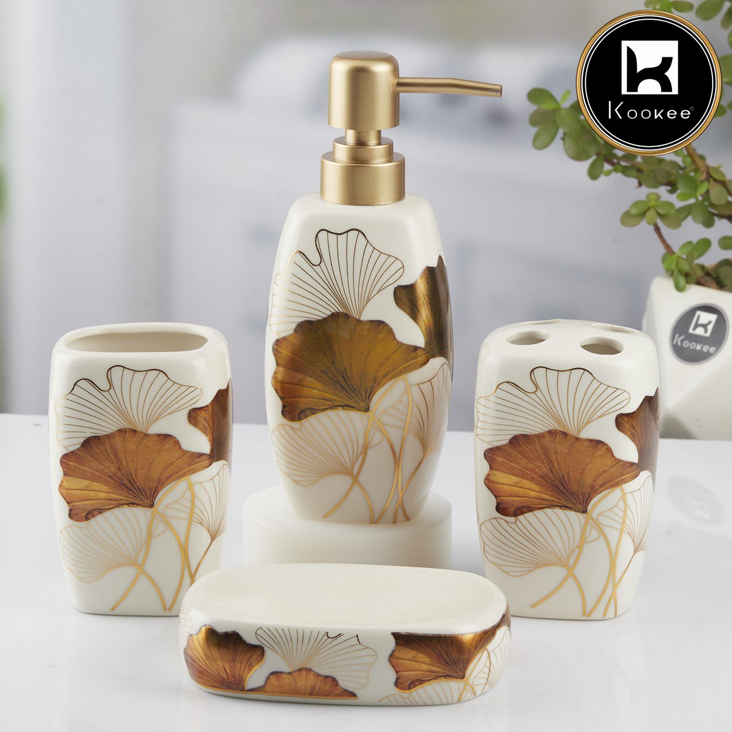 Kookee Ceramic Bathroom Sets, White, ART10397