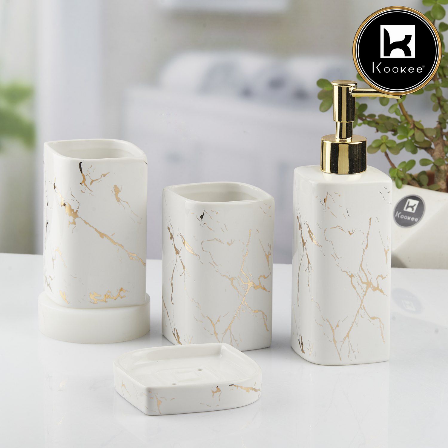 Kookee Ceramic Bathroom Sets, White, ART10398