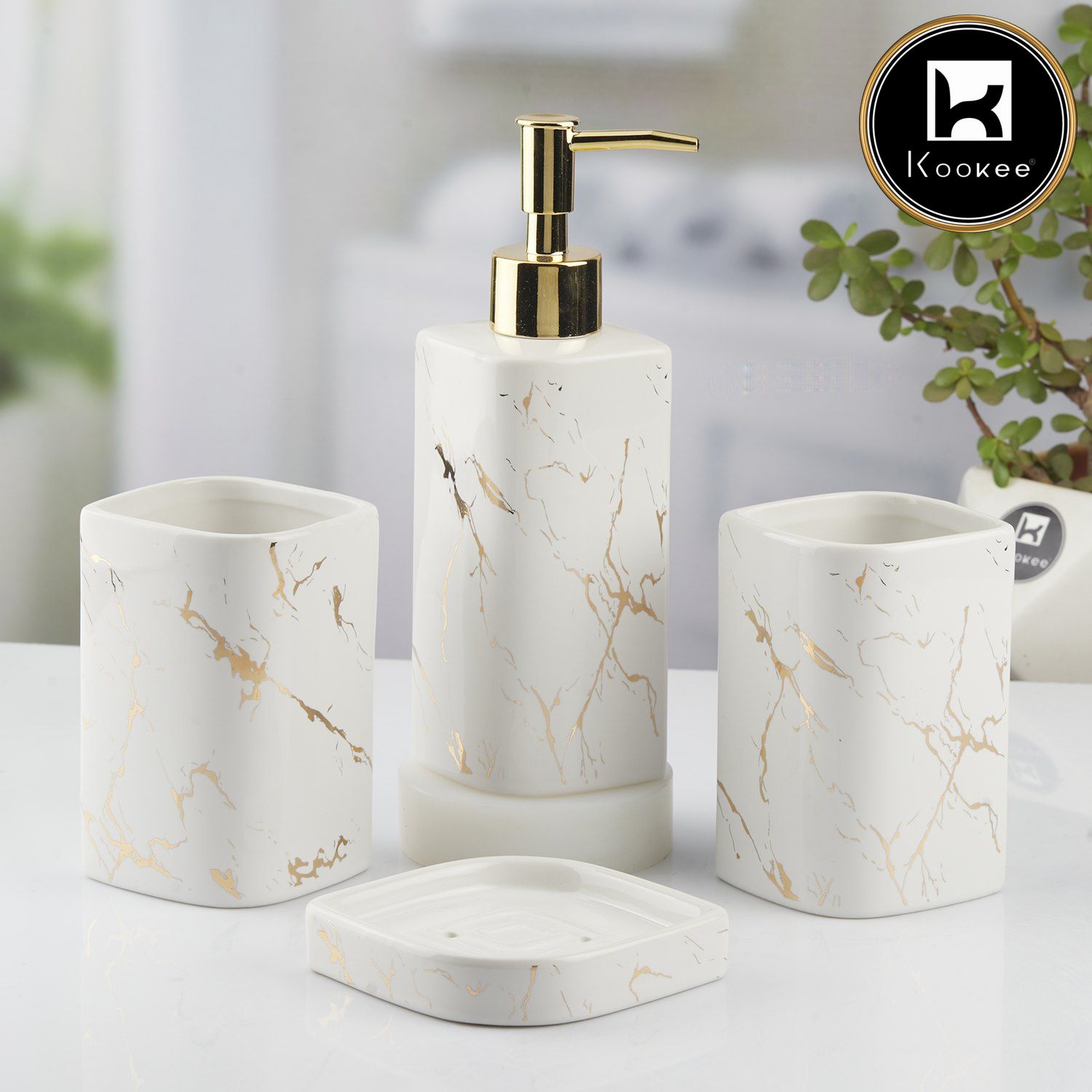 Kookee Ceramic Bathroom Sets, White, ART10398