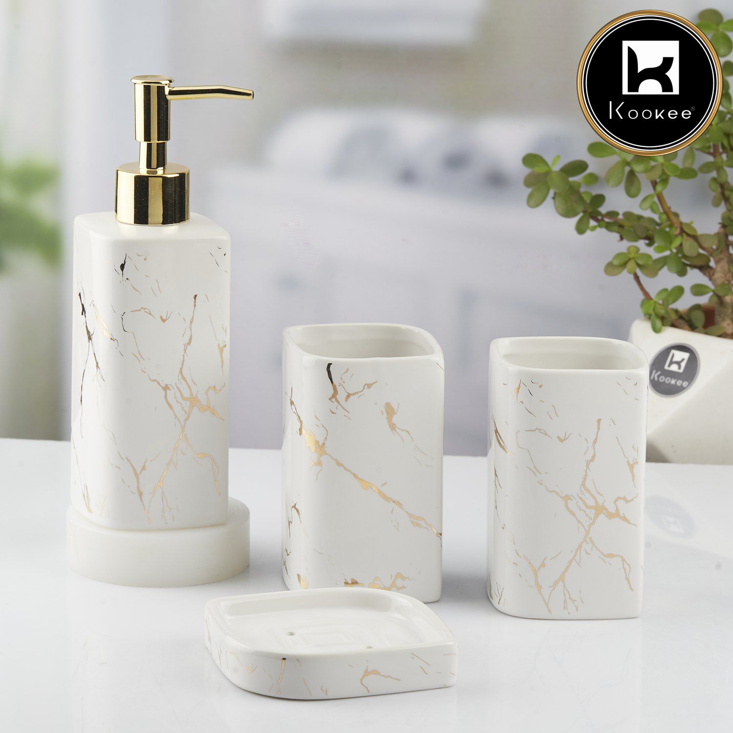 Kookee Ceramic Bathroom Sets, White, ART10398