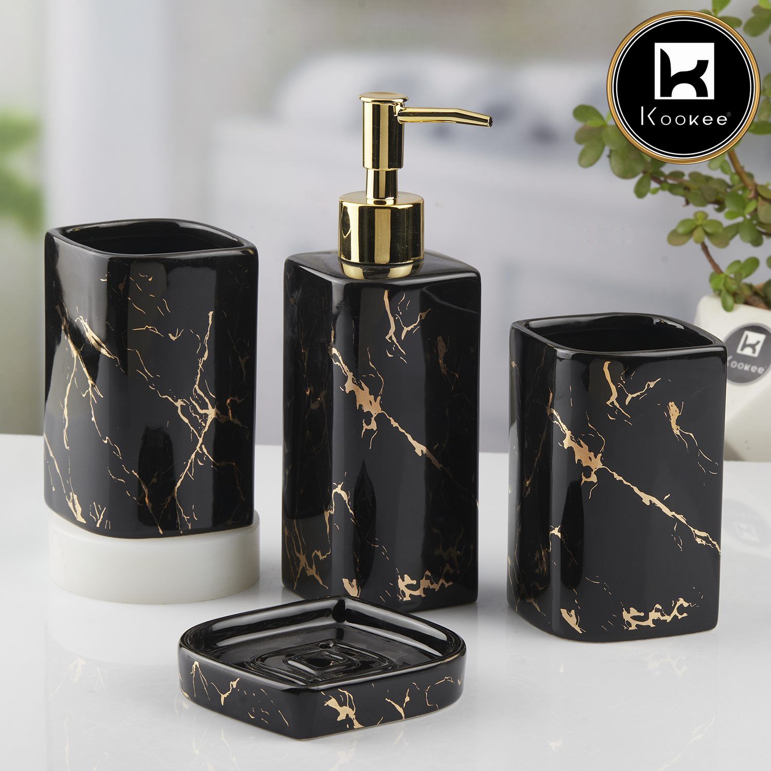 Kookee Ceramic Bathroom Sets, Black, ART10399