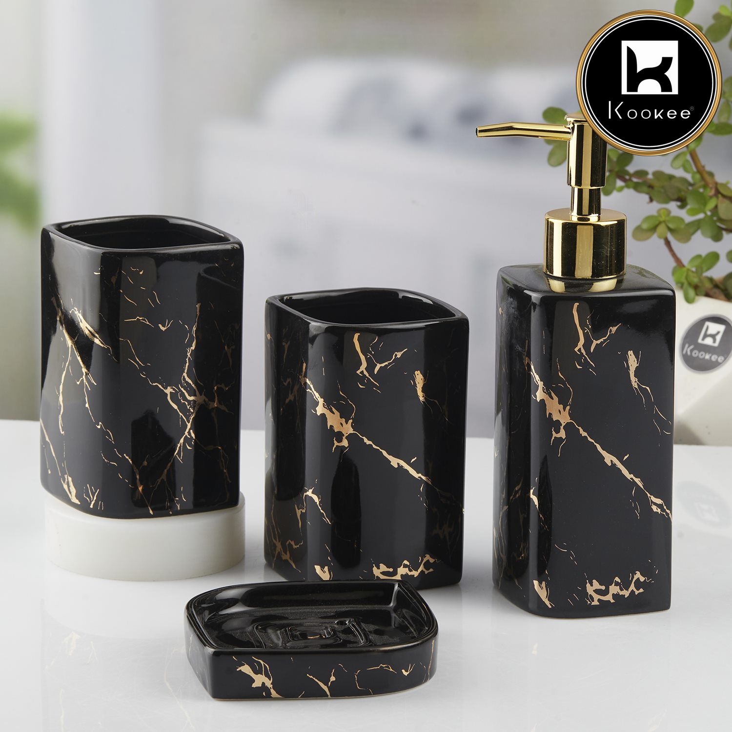 Kookee Ceramic Bathroom Sets, Black, ART10399