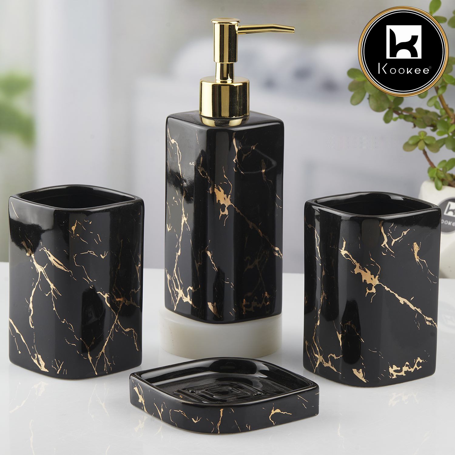 Kookee Ceramic Bathroom Sets, Black, ART10399