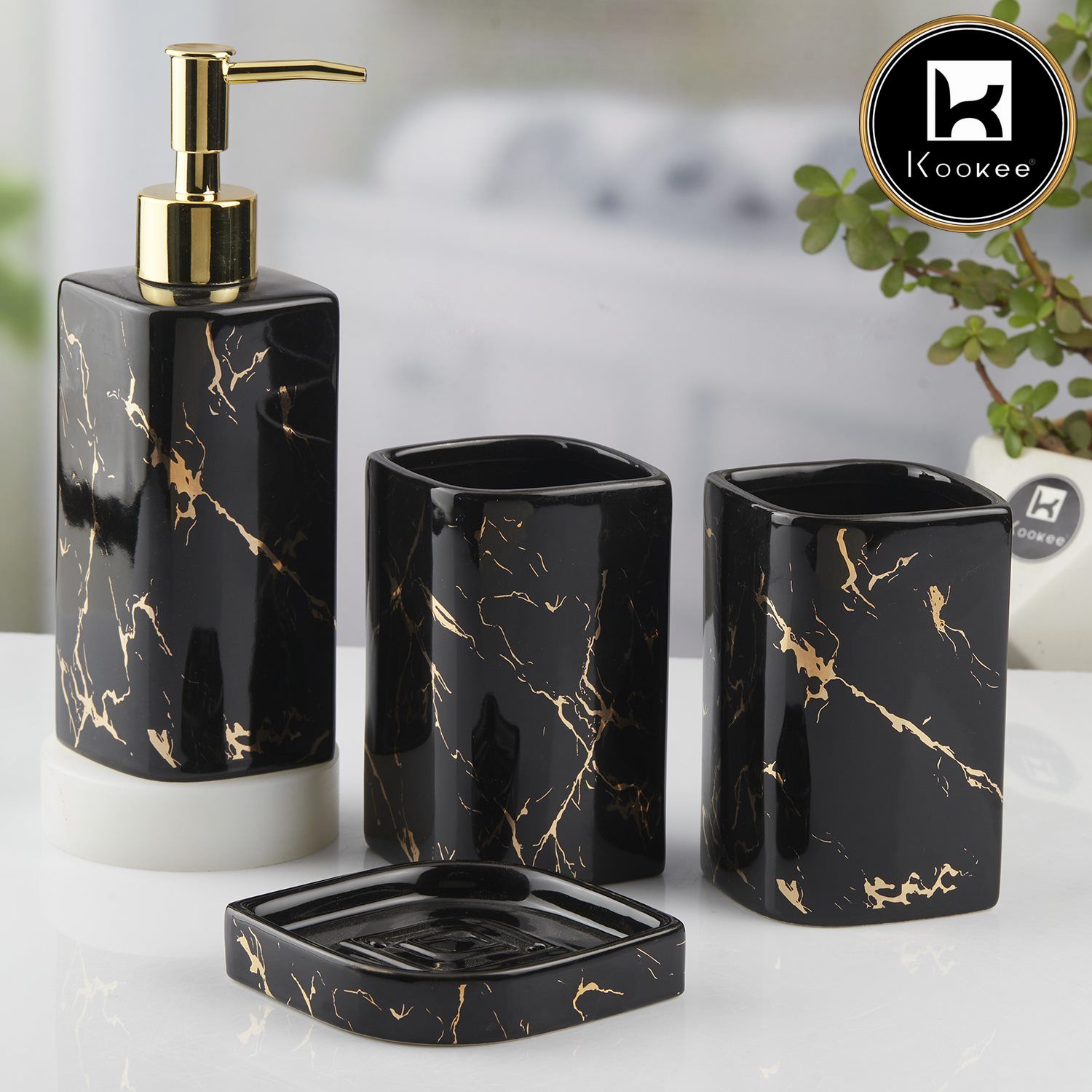 Kookee Ceramic Bathroom Sets, Black, ART10399