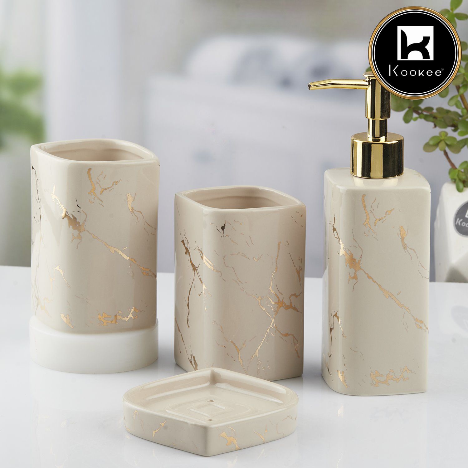 Kookee Ceramic Bathroom Sets, Grey, ART10400