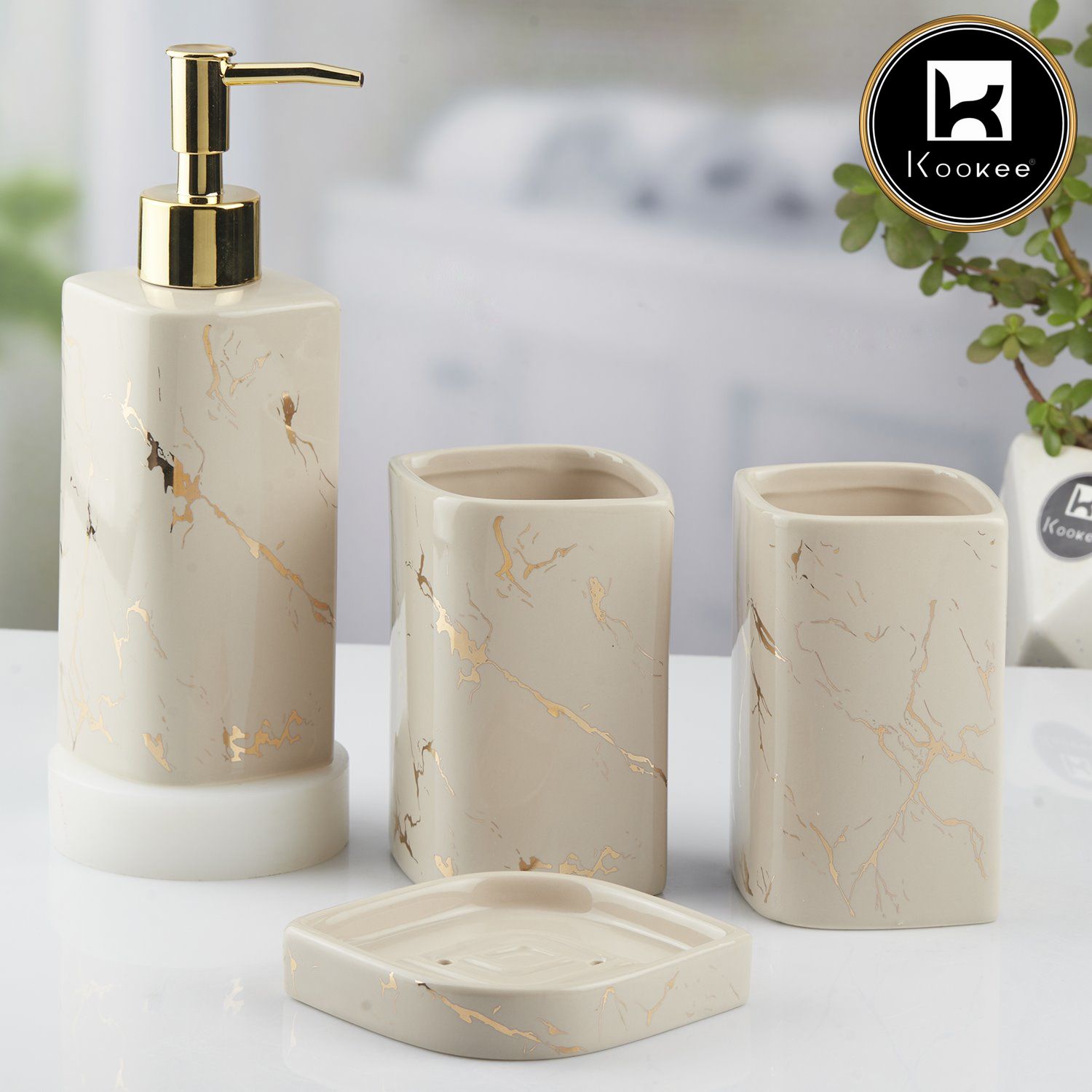 Kookee Ceramic Bathroom Sets, Grey, ART10400