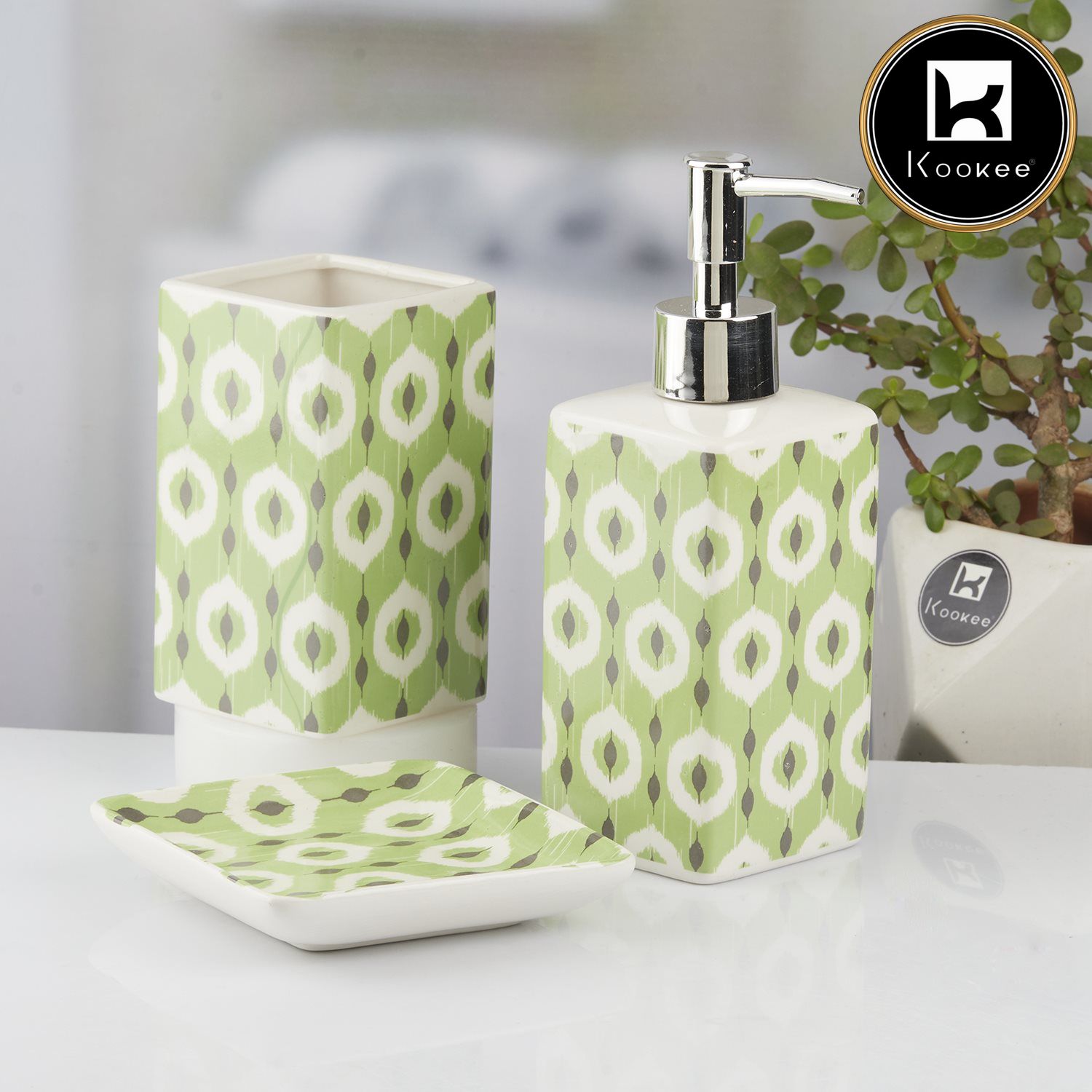 Ceramic Bathroom Set of 3 with Soap Dispenser (10421)