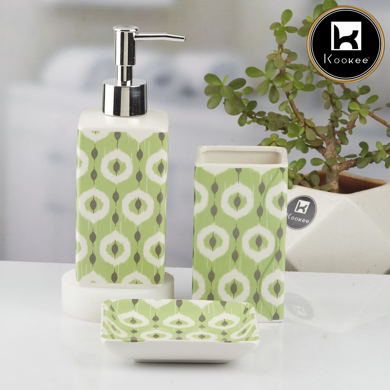 Ceramic Bathroom Set of 3 with Soap Dispenser (10421)