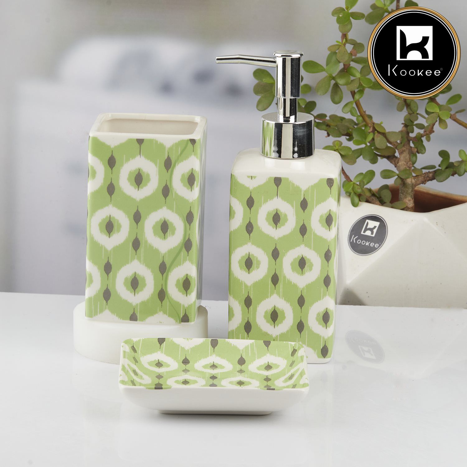 Kookee Ceramic Bathroom Sets, Green, ART10421