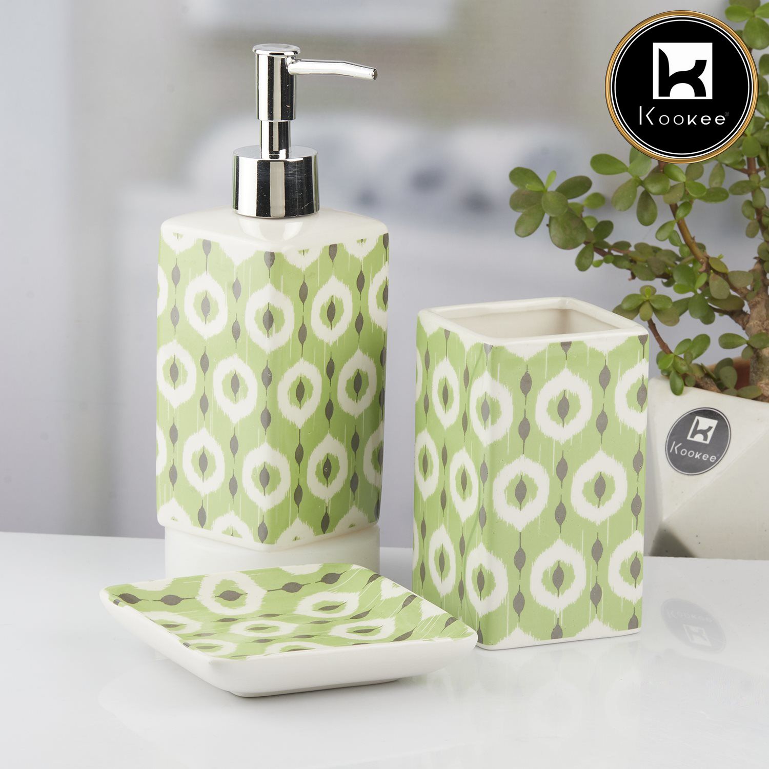 Kookee Ceramic Bathroom Sets, Green, ART10421