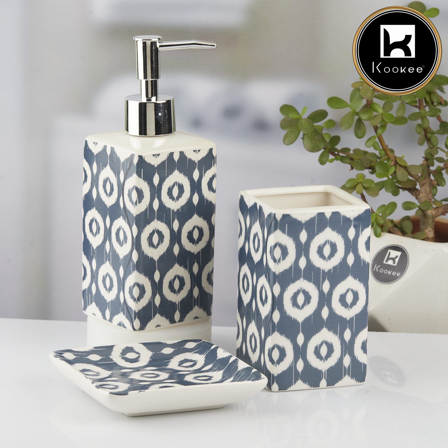 Kookee Ceramic Bathroom Sets, Blue, ART10422