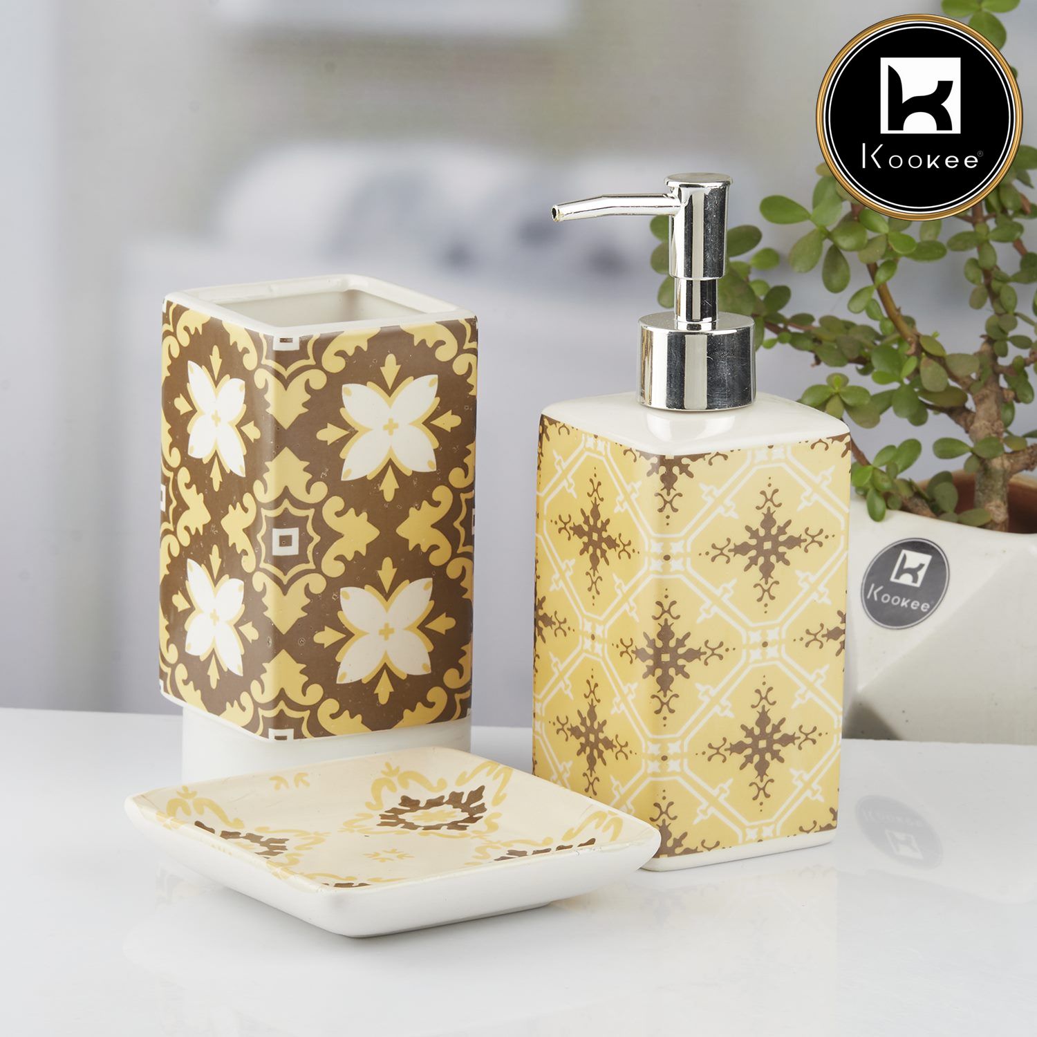 Kookee Ceramic Bathroom Sets, Yellow, ART10423