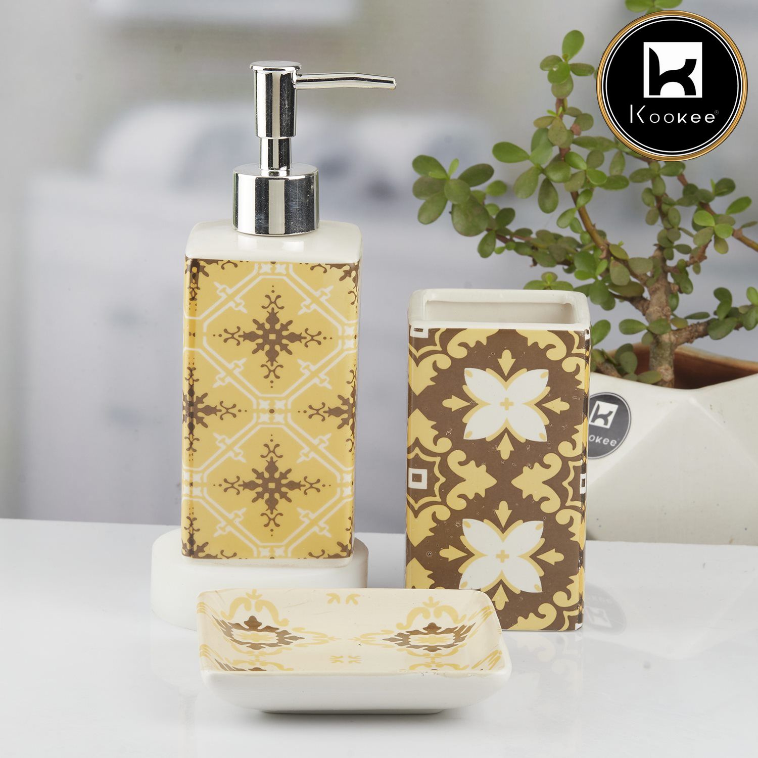 Ceramic Bathroom Set of 3 with Soap Dispenser (10423)