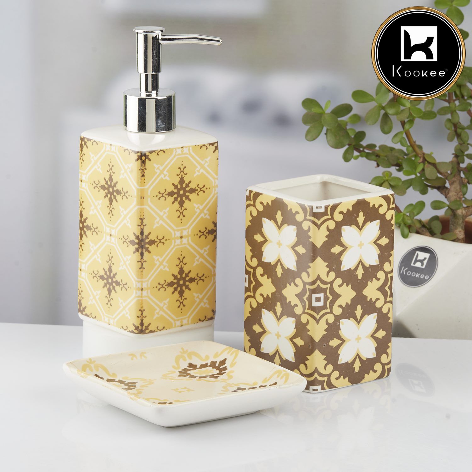 Kookee Ceramic Bathroom Sets, Yellow, ART10423