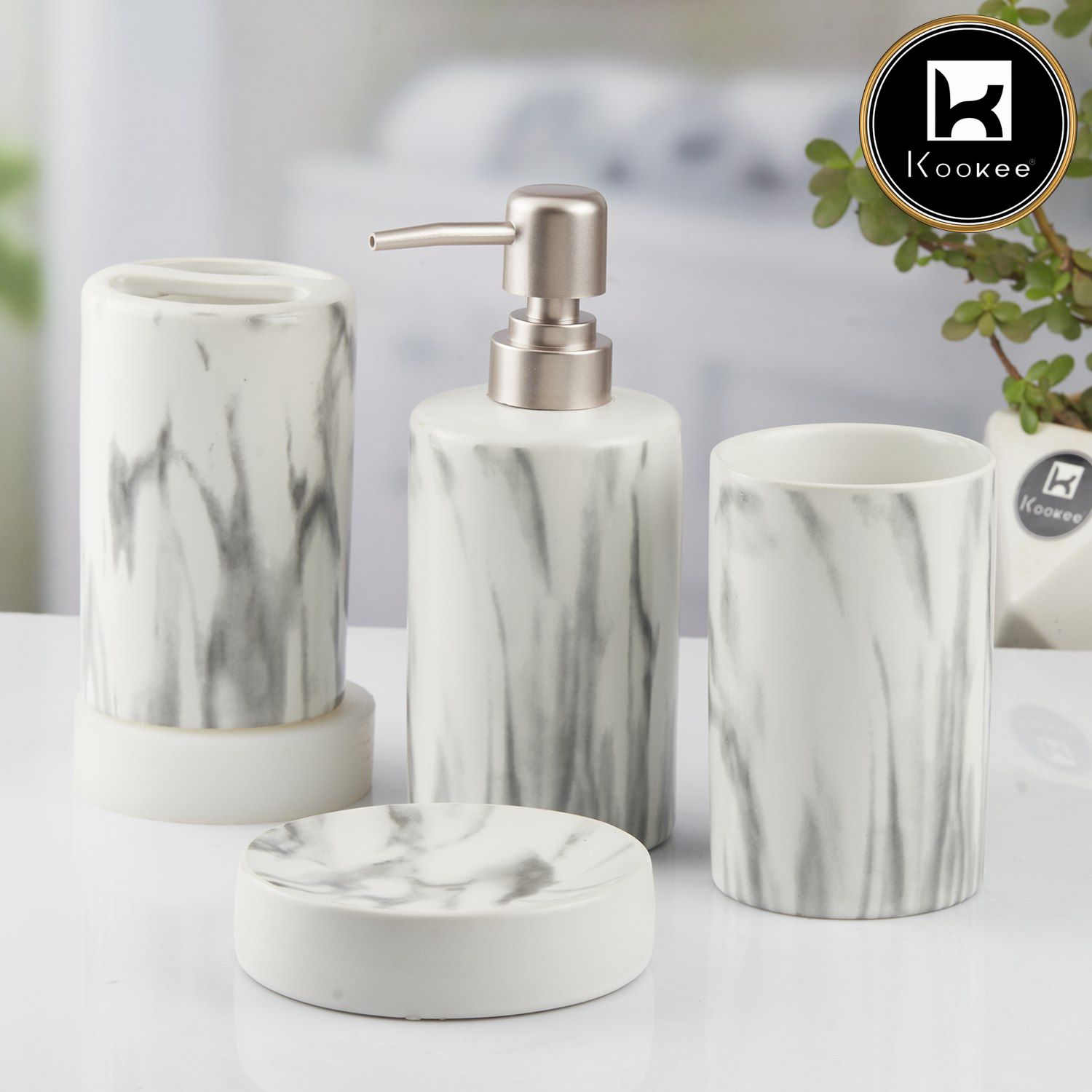 Kookee Ceramic Bathroom Sets, White, ART10424
