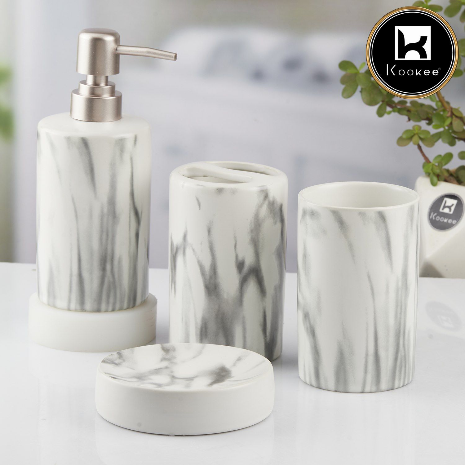 Kookee Ceramic Bathroom Sets, White, ART10424