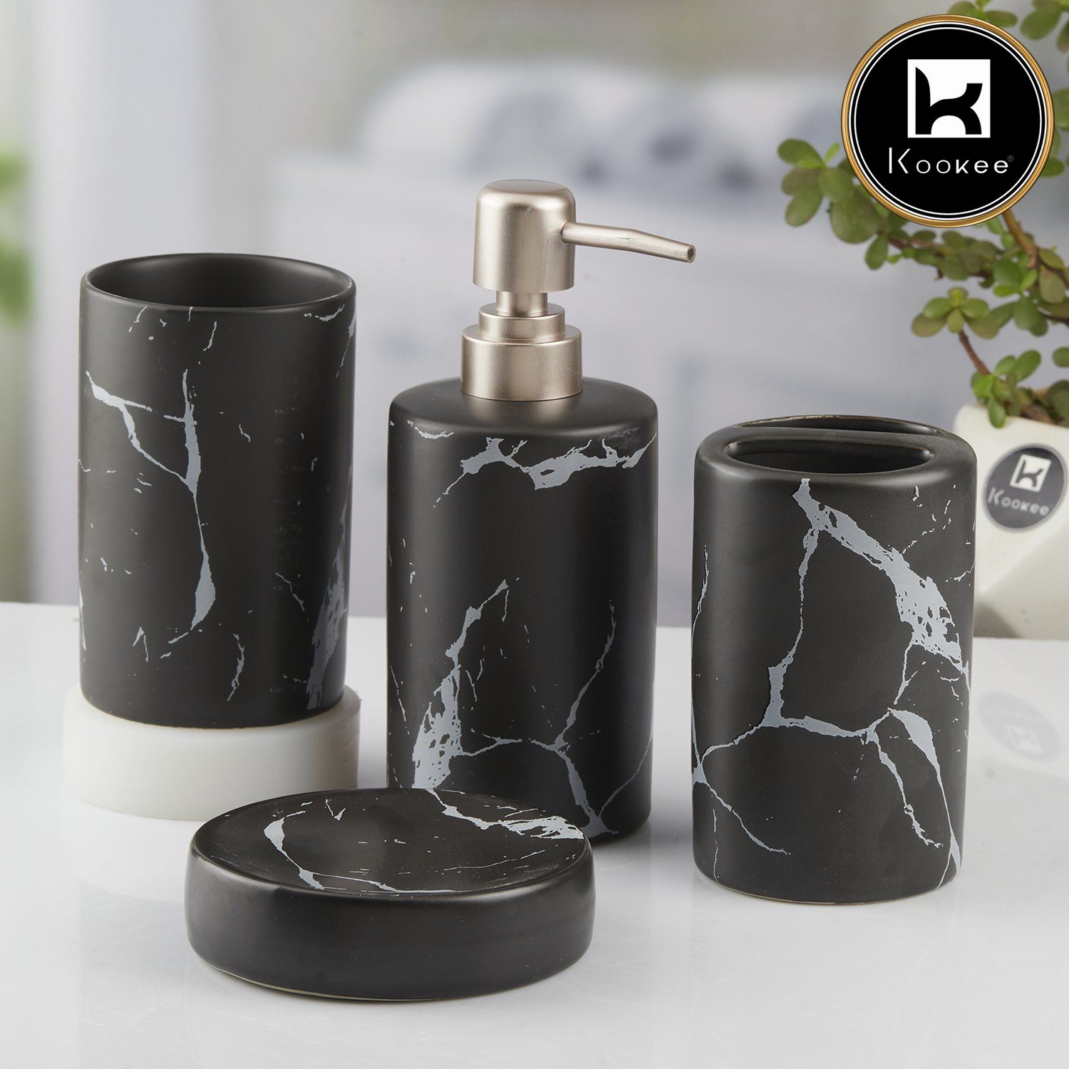 Ceramic Bathroom Set of 4 with Soap Dispenser (10425)