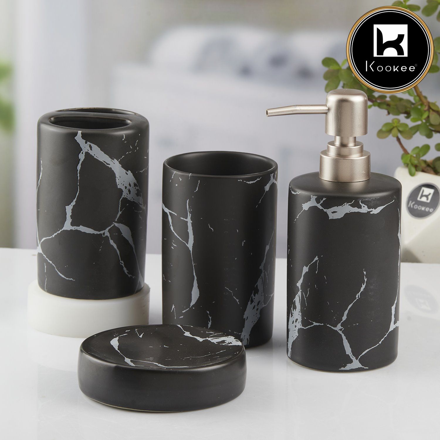 Ceramic Bathroom Set of 4 with Soap Dispenser (10425)