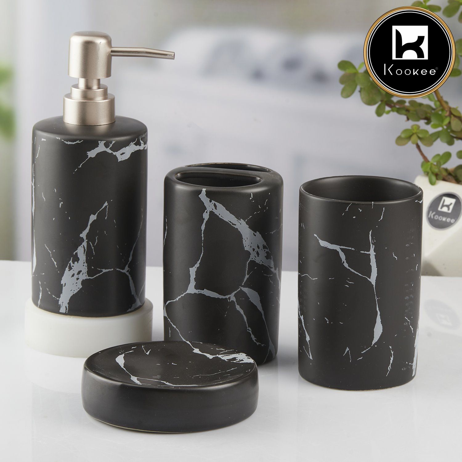 Kookee Ceramic Bathroom Sets, Black, ART10425