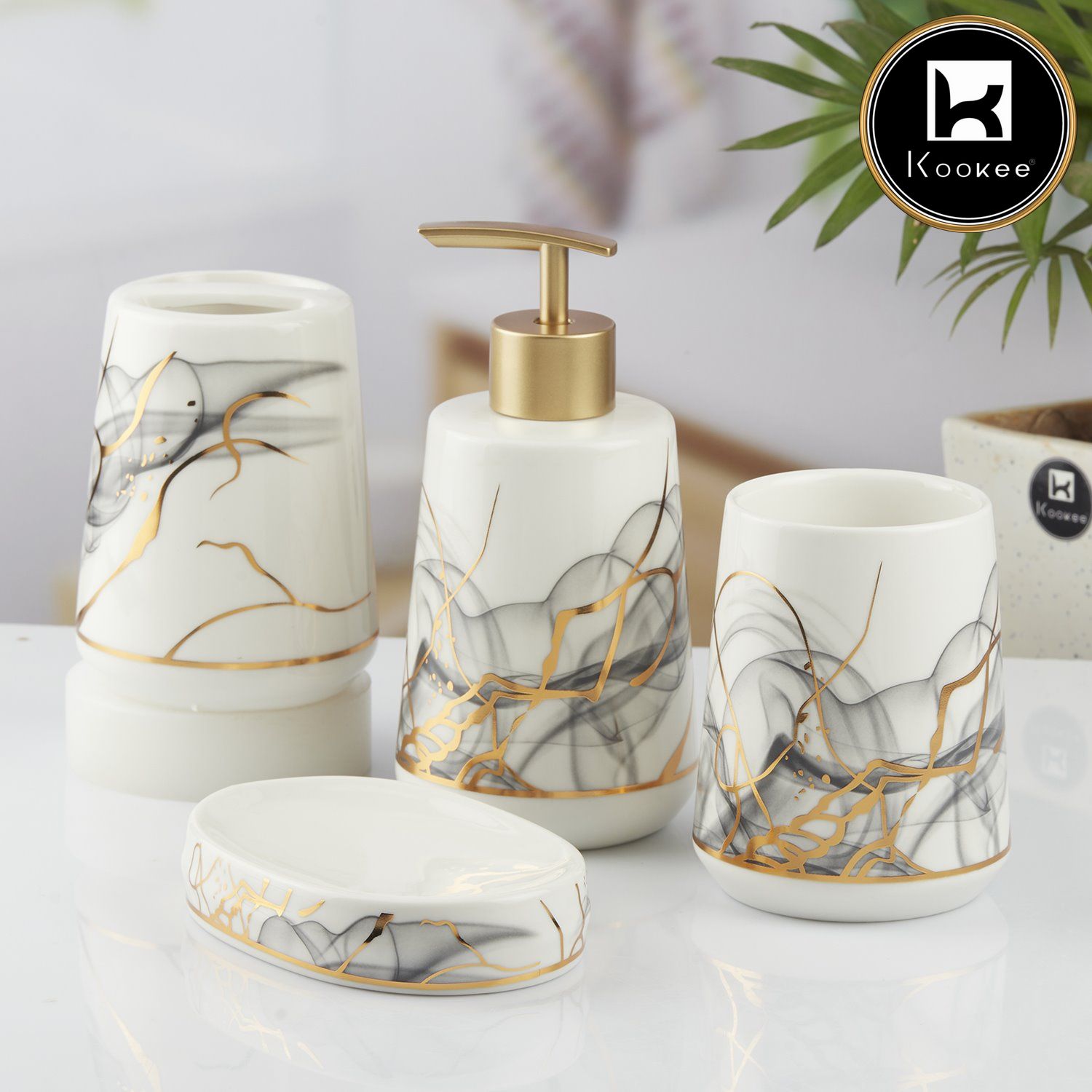 Kookee Ceramic Bathroom Sets, White, ART10426