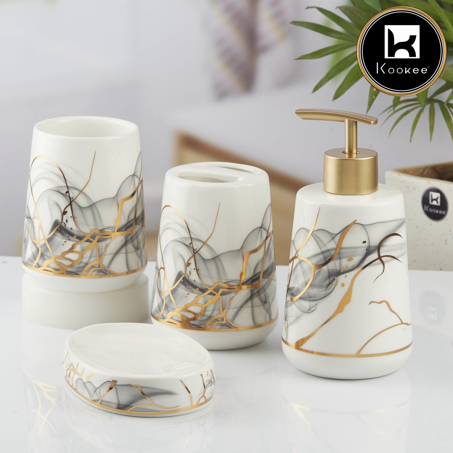 Kookee Ceramic Bathroom Sets, White, ART10426