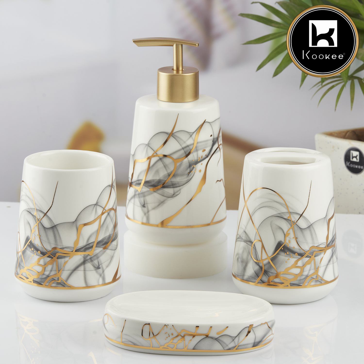 Kookee Ceramic Bathroom Sets, White, ART10426