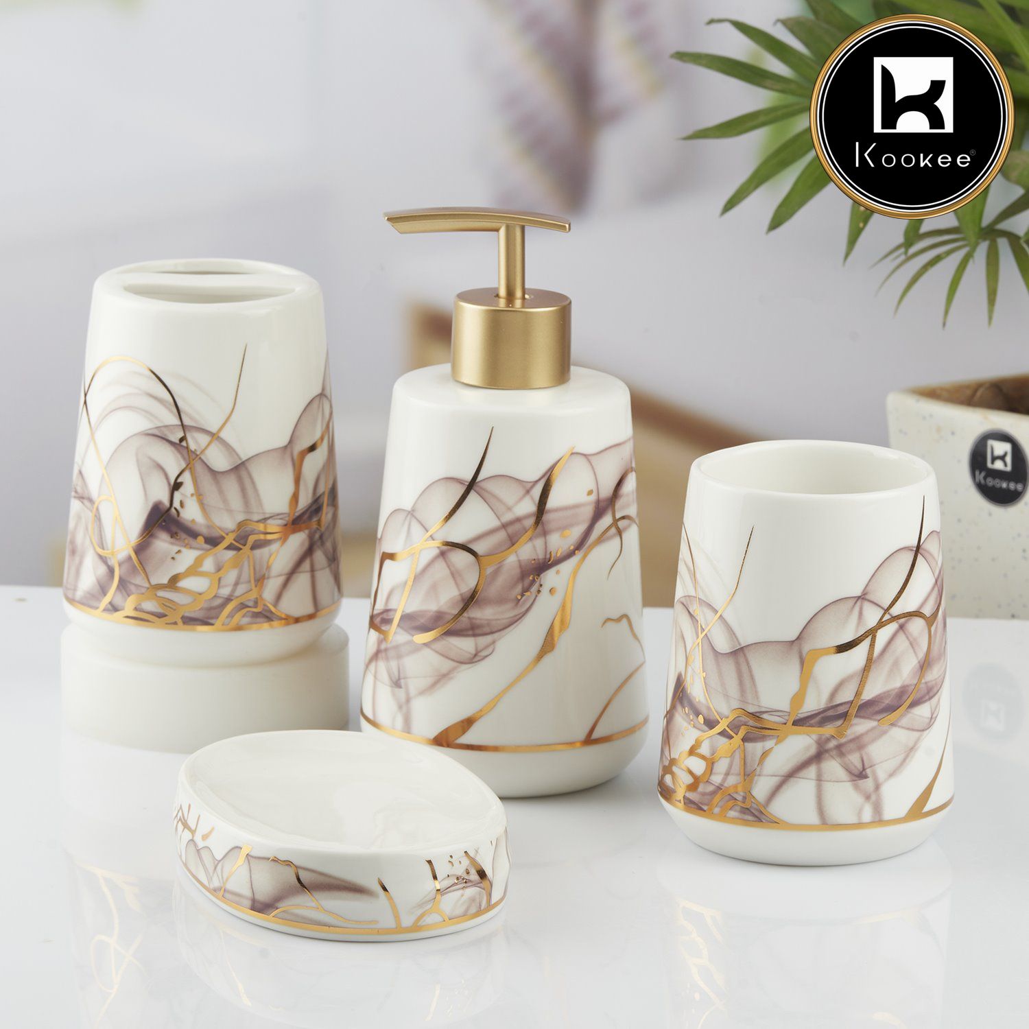 Kookee Ceramic Bathroom Sets, White, ART10427