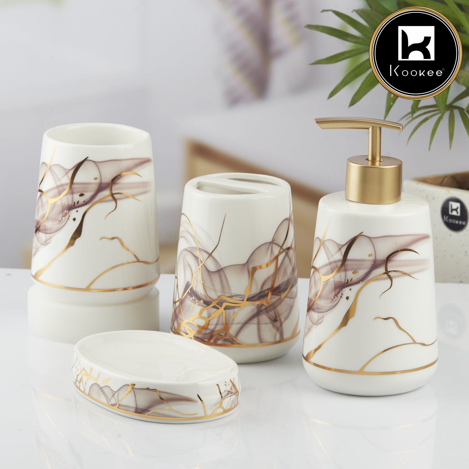 Kookee Ceramic Bathroom Sets, White, ART10427