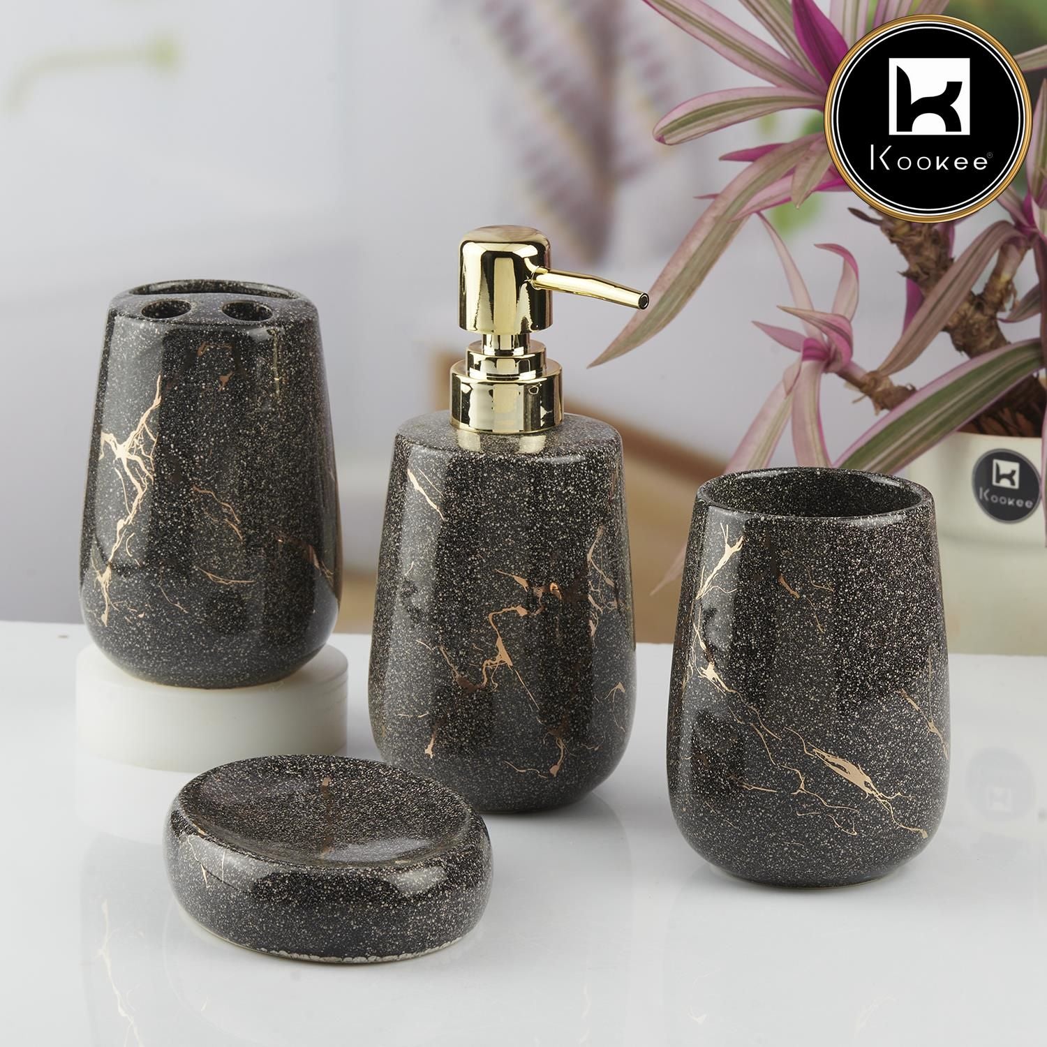 Kookee Ceramic Bathroom Sets, Black, ART10428