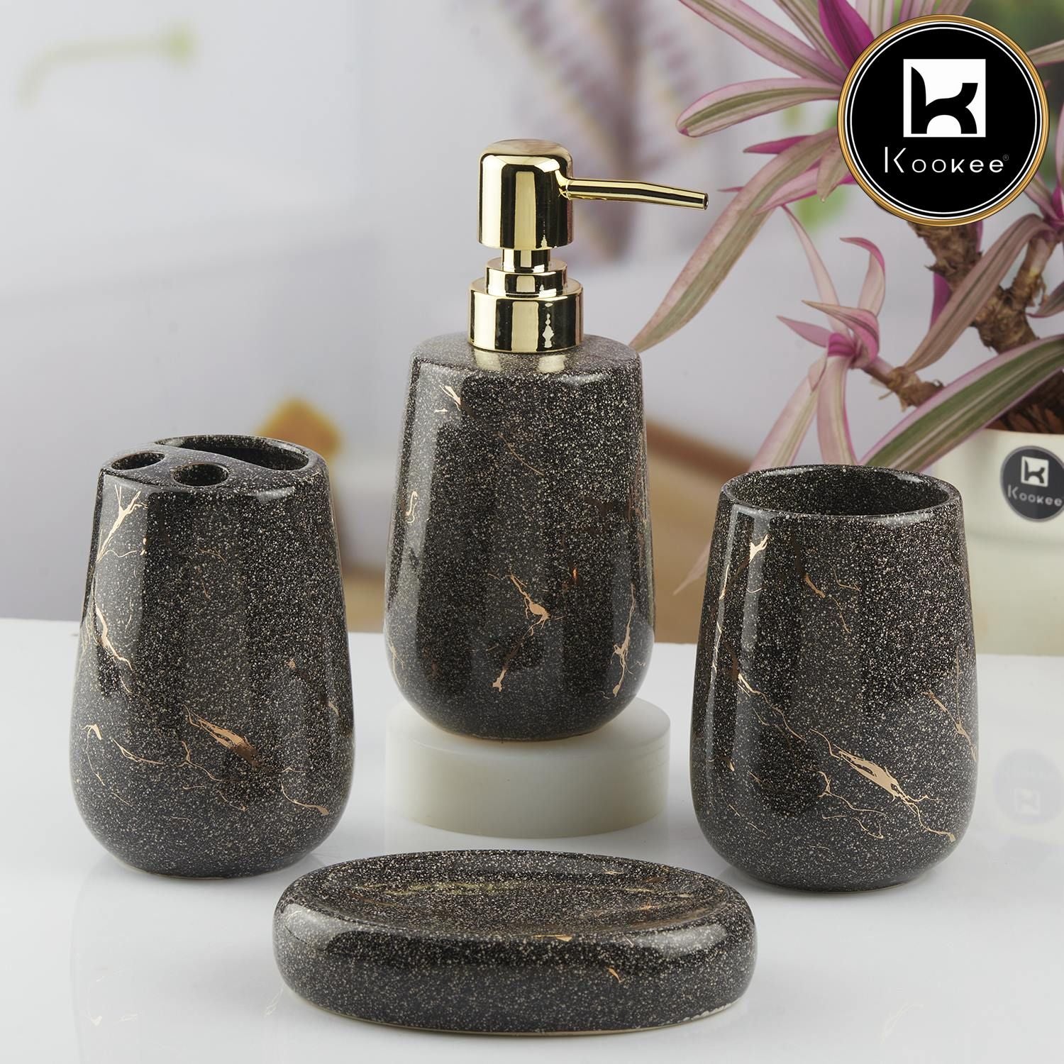 Kookee Ceramic Bathroom Sets, Black, ART10428